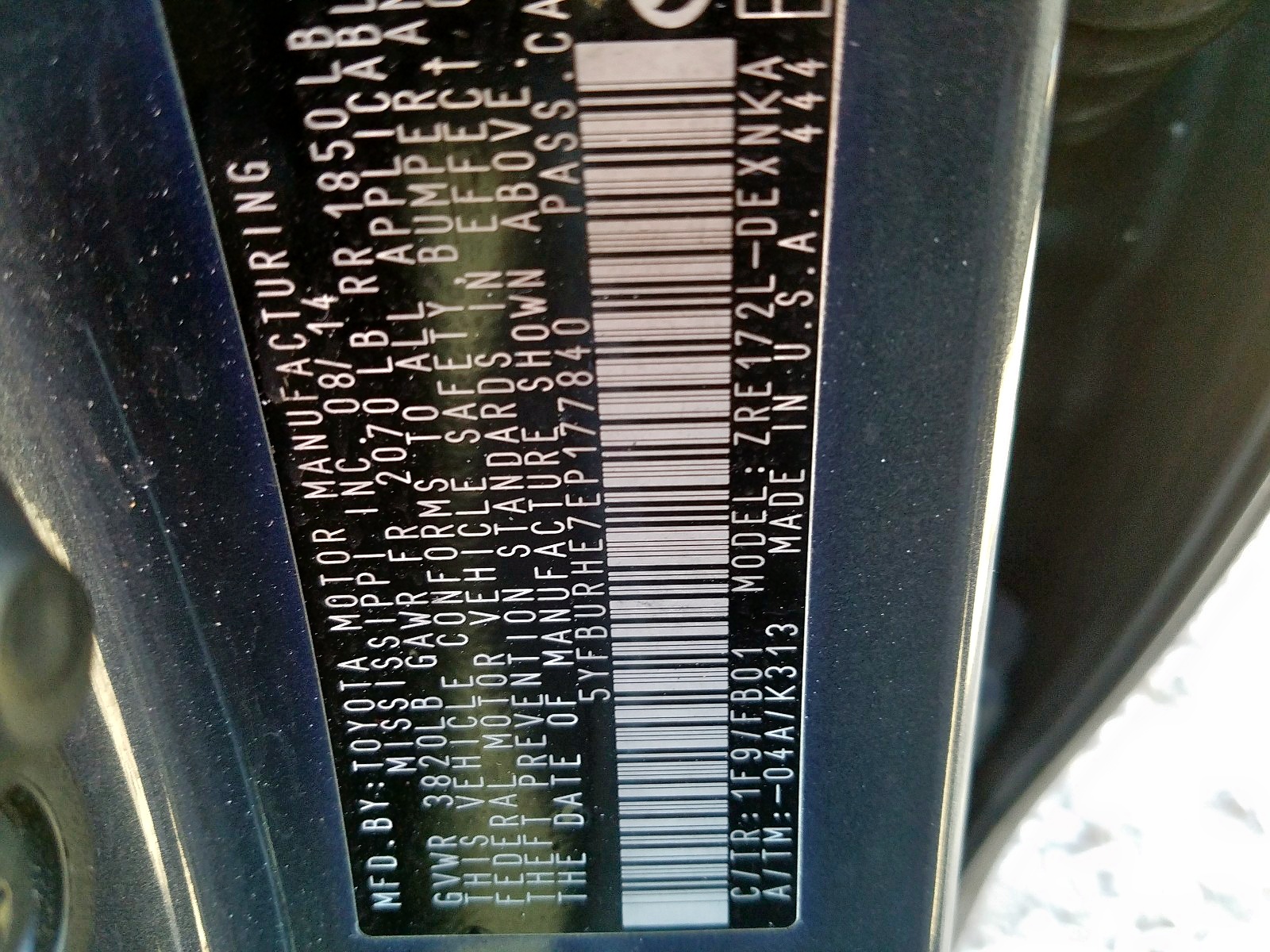 Photo 11 from auction – 2014 TOYOTA COROLLA L with VIN 5YFBURHE7EP177840
