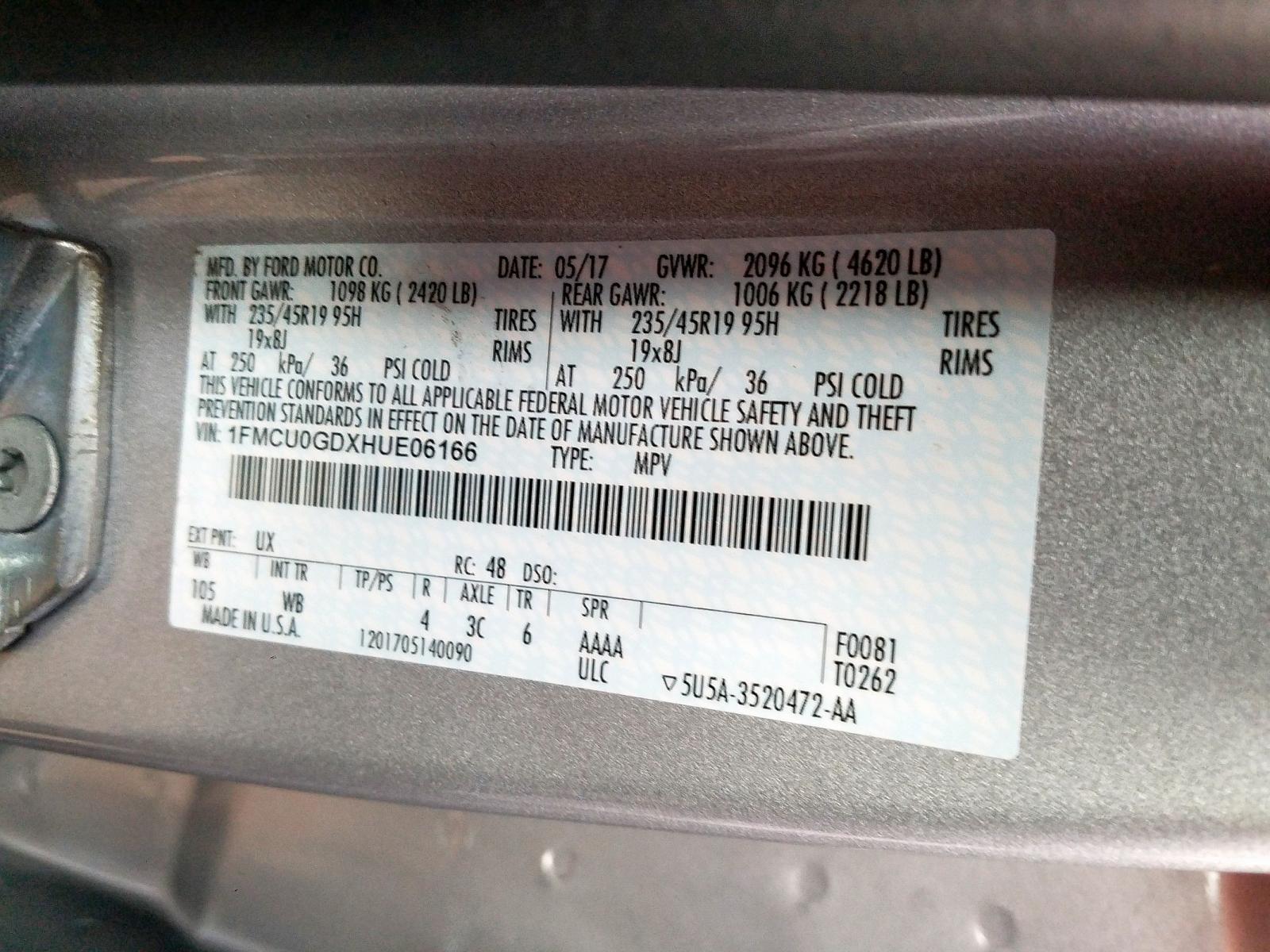 Photo 10 from auction – 2017 FORD ESCAPE SE with VIN 1FMCU0GDXHUE06166