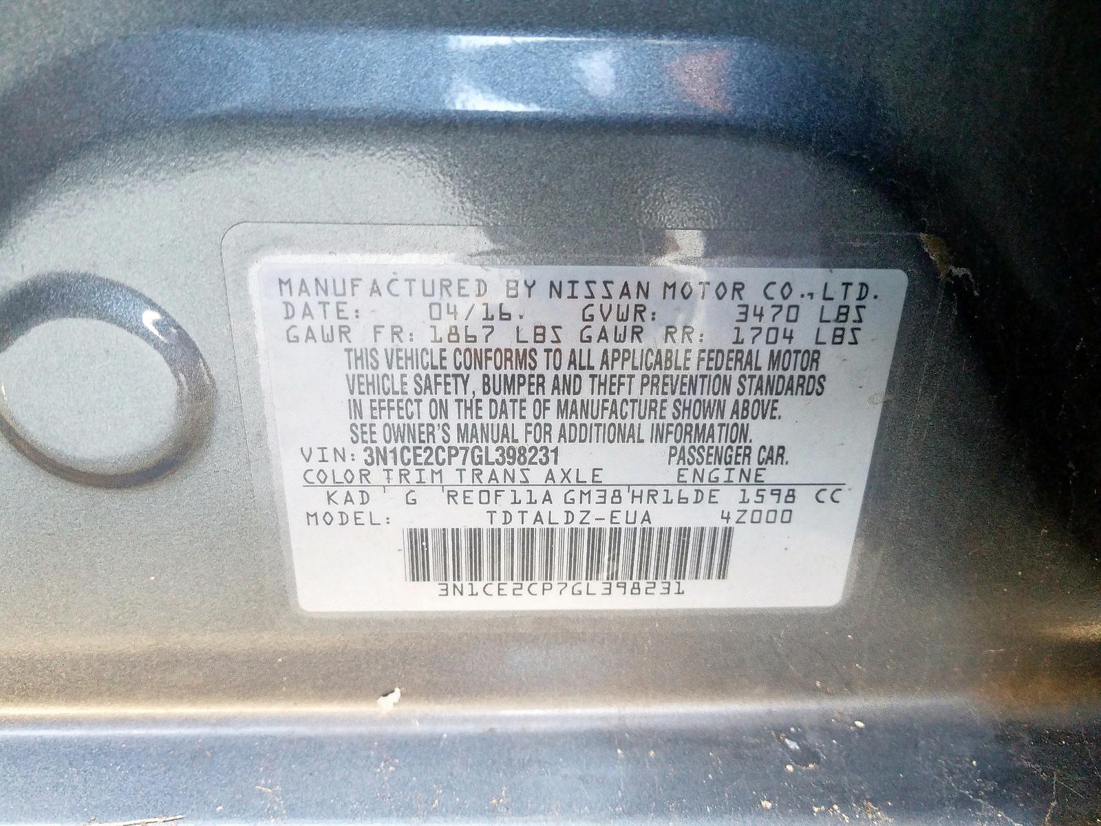 Photo 10 from auction – 2016 NISSAN VERSA NOTE with VIN 3N1CE2CP7GL398231