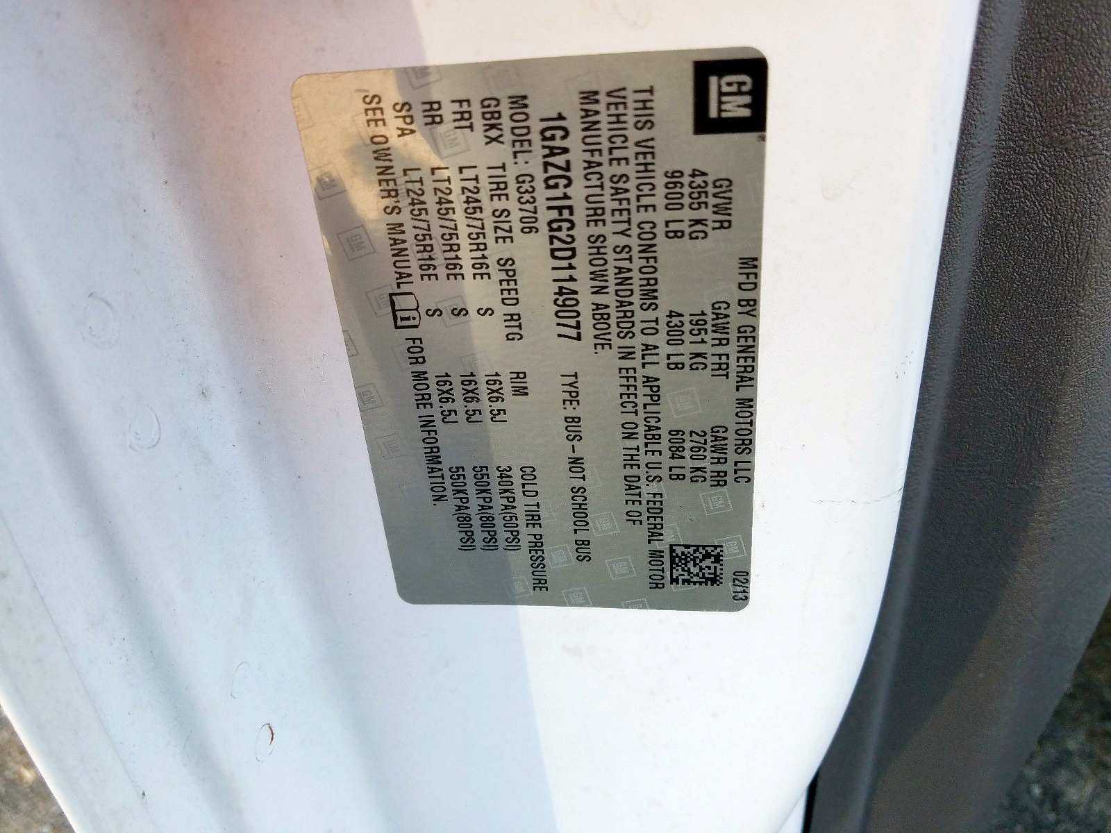 Photo 10 from auction – 2013 CHEVROLET EXPRESS G3 with VIN 1GAZG1FG2D1149077