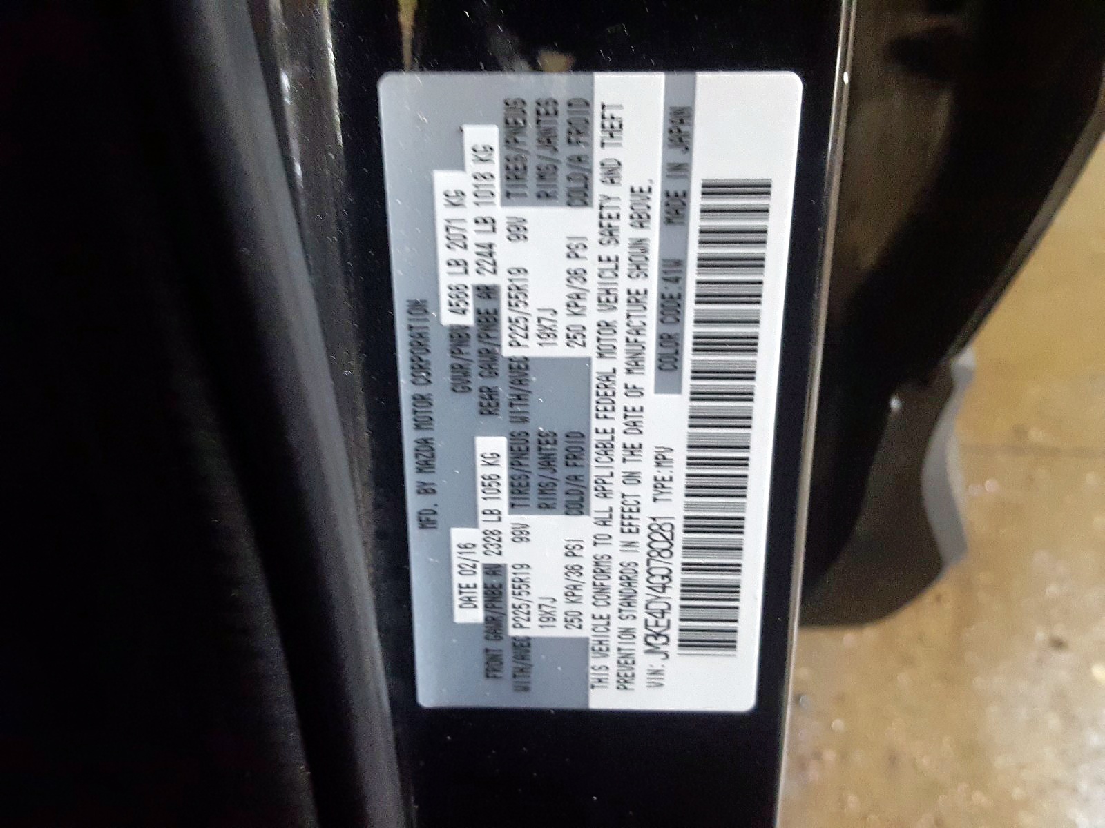Photo 10 from auction – 2016 MAZDA CX-5 GT with VIN JM3KE4DY4G0780281