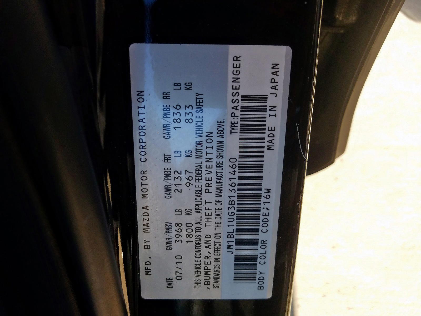 Photo 10 from auction – 2011 MAZDA 3 I with VIN JM1BL1UG3B1361460