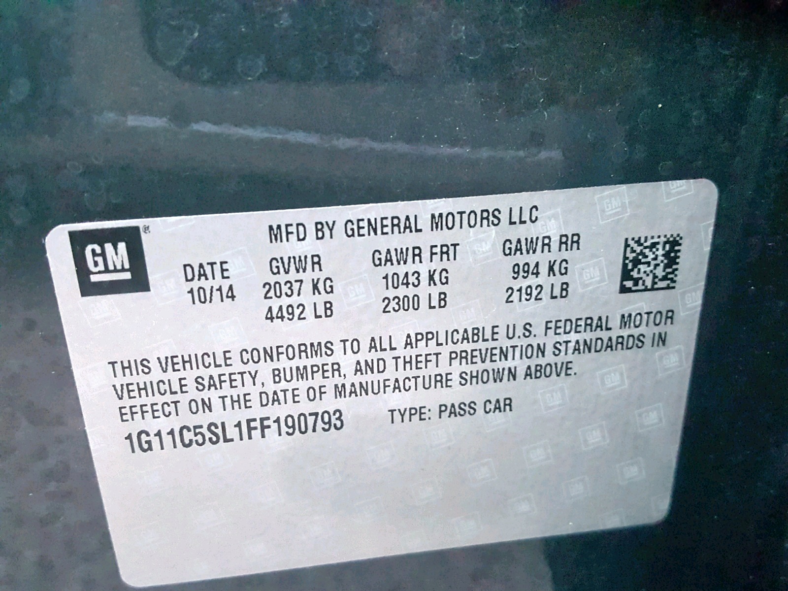 Photo 10 from auction – 2015 CHEVROLET MALIBU 1LT with VIN 1G11C5SL1FF190793
