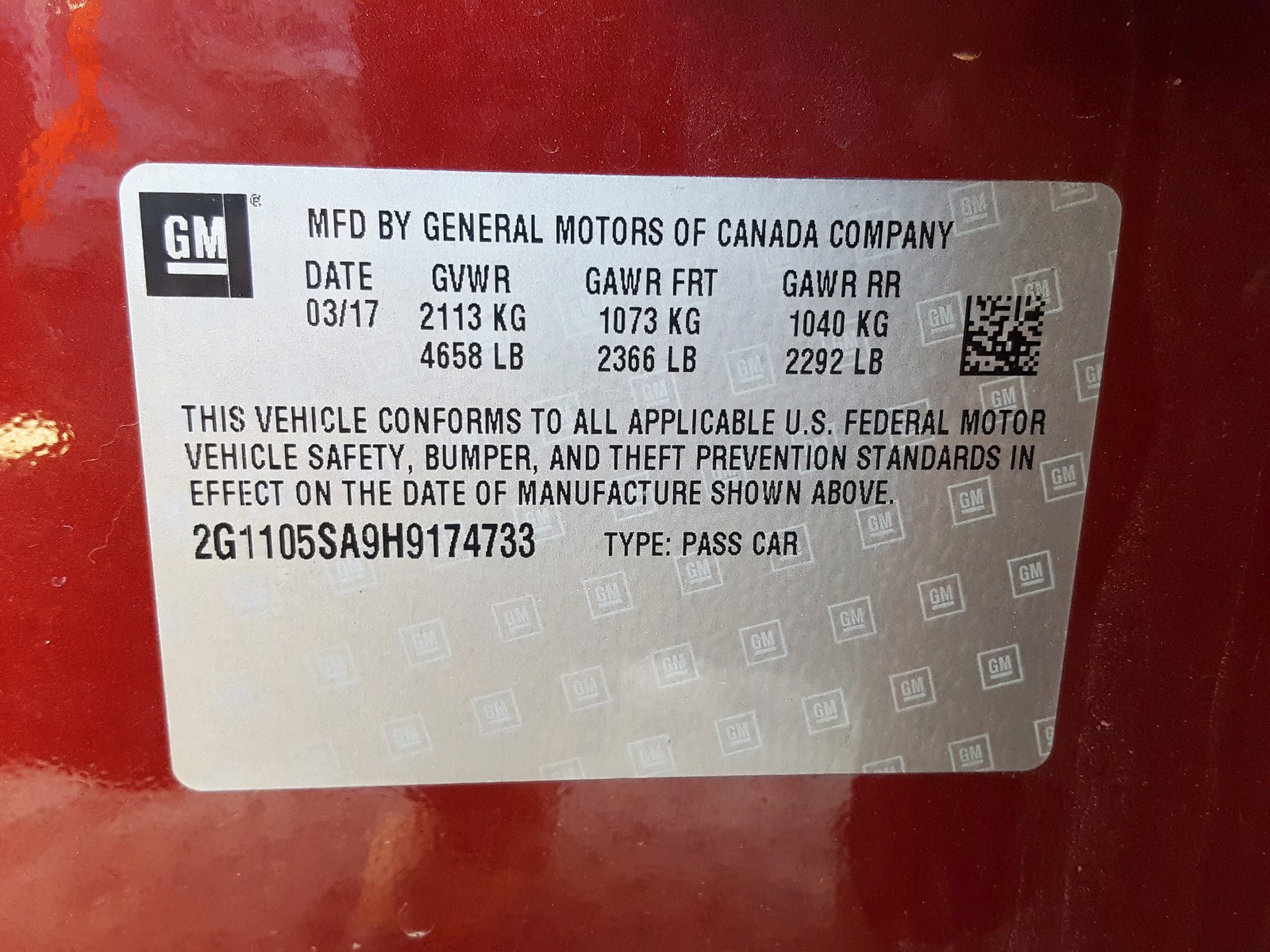 Photo 10 from auction – 2017 CHEVROLET IMPALA LT with VIN 2G1105SA9H9174733