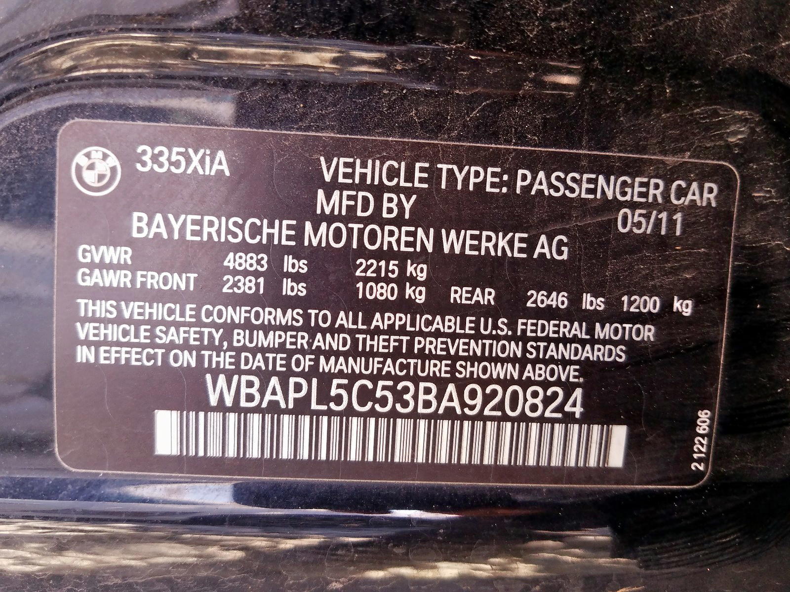 Photo 10 from auction – 2011 BMW 335 XI with VIN WBAPL5C53BA920824