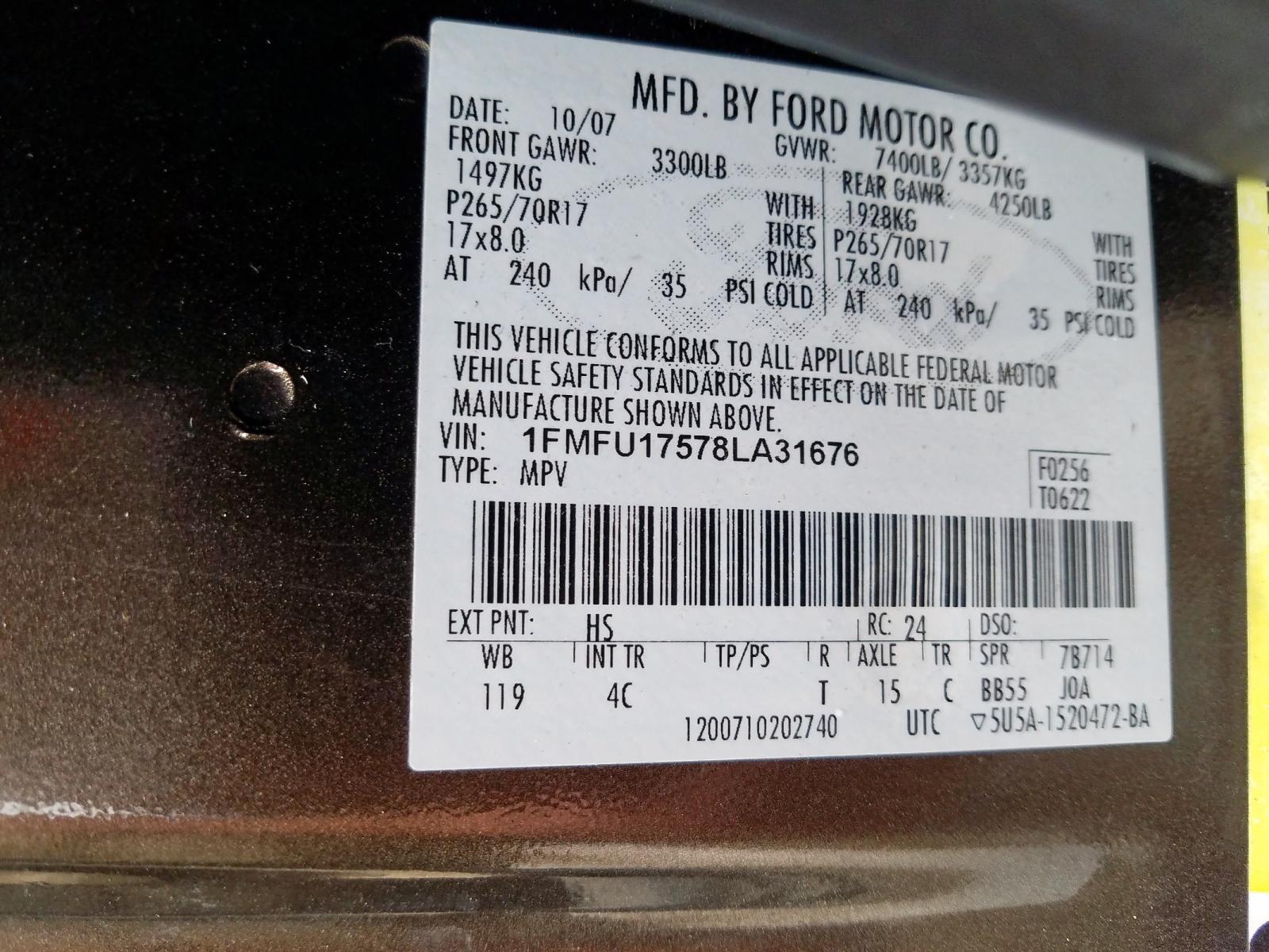Photo 10 from auction – 2008 FORD EXPEDITION with VIN 1FMFU17578LA31676