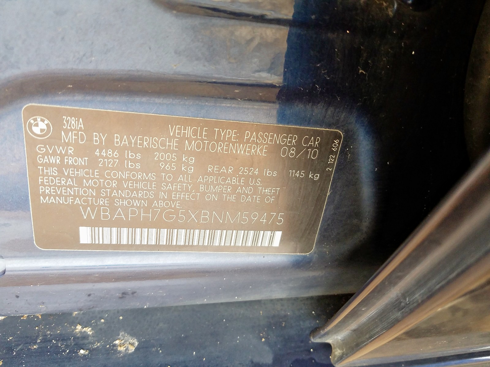 Photo 10 from auction – 2011 BMW 328 I with VIN WBAPH7G5XBNM59475