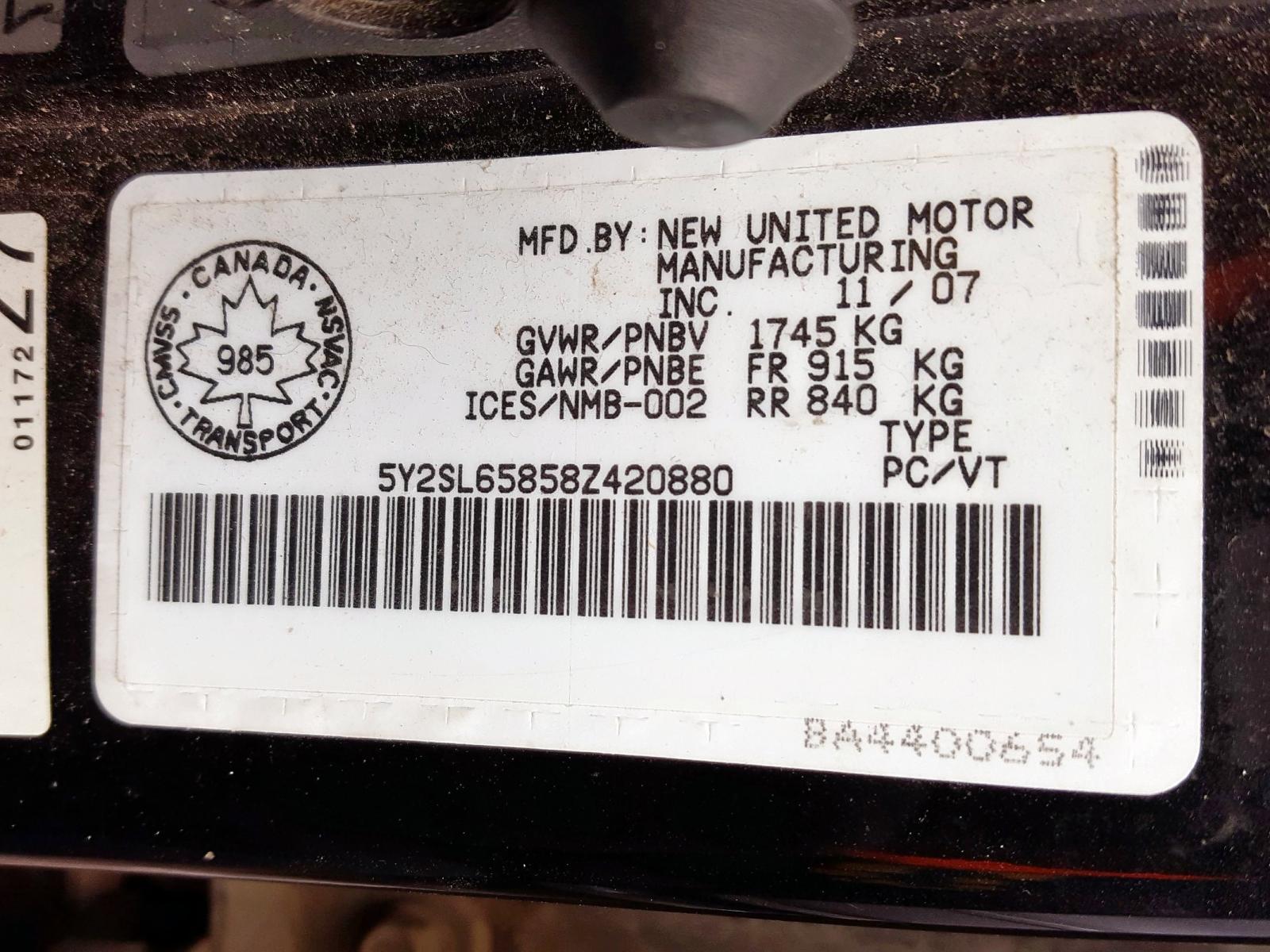 Photo 10 from auction – 2008 PONTIAC VIBE with VIN 5Y2SL65858Z420880