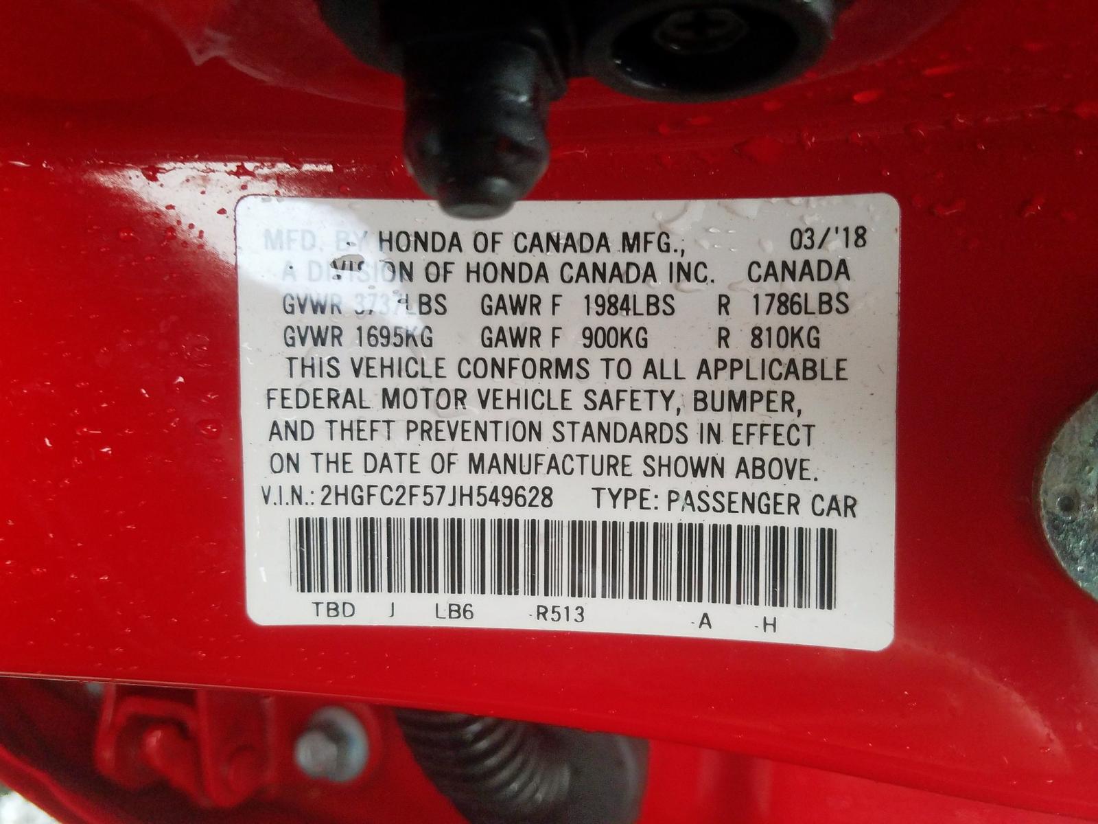 Photo 10 from auction – 2018 HONDA CIVIC LX with VIN 2HGFC2F57JH549628