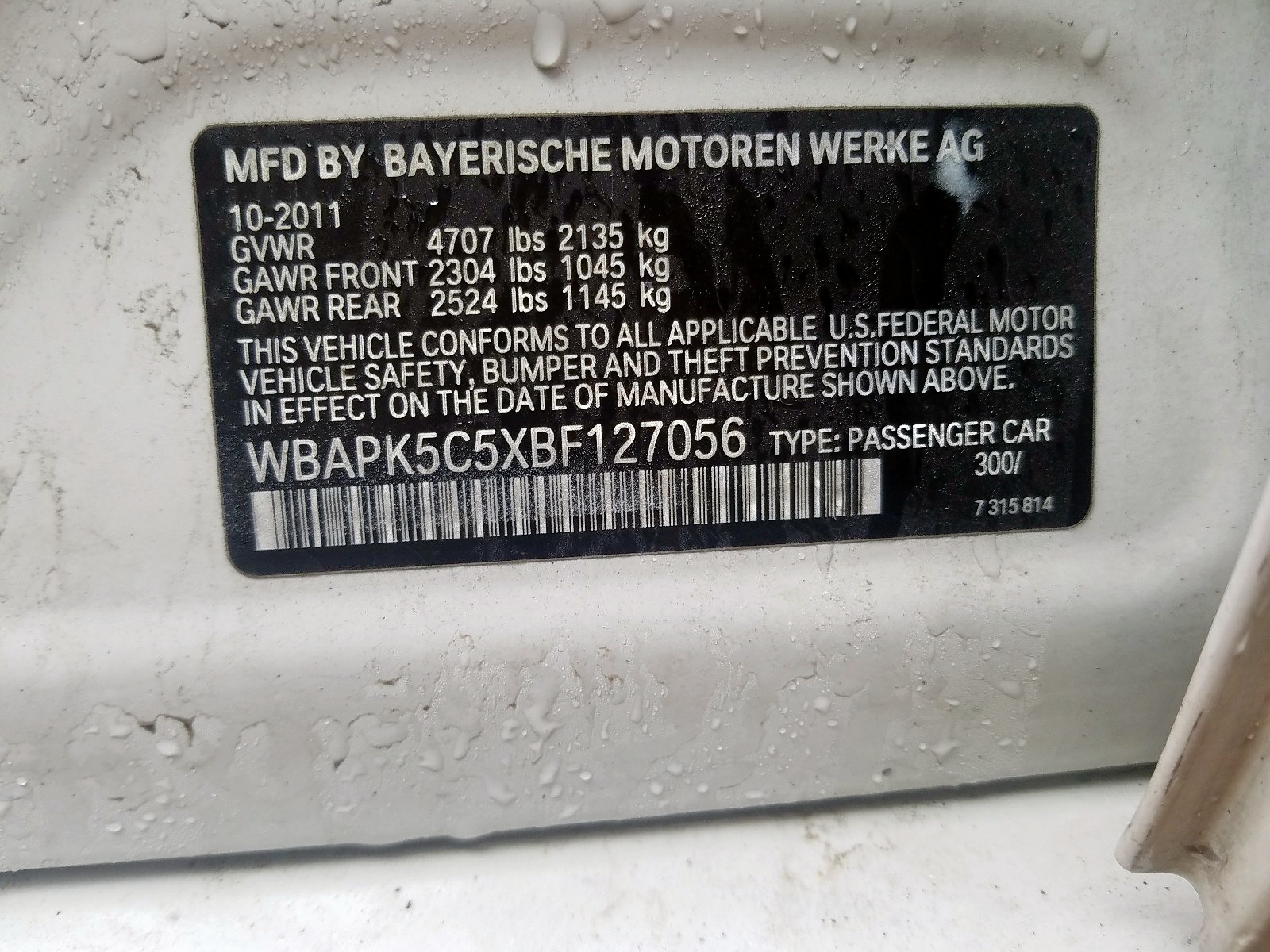 Photo 10 from auction – 2011 BMW 328 XI SUL with VIN WBAPK5C5CBF127056