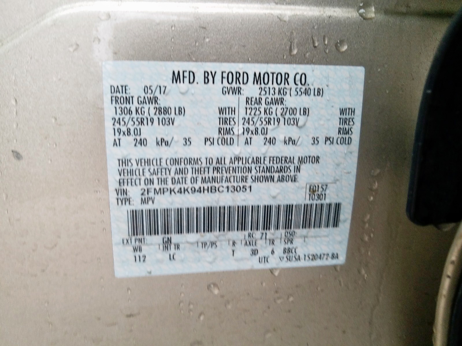 Photo 10 from auction – 2017 FORD EDGE TITAN with VIN 2FMPK4K94HBC13051