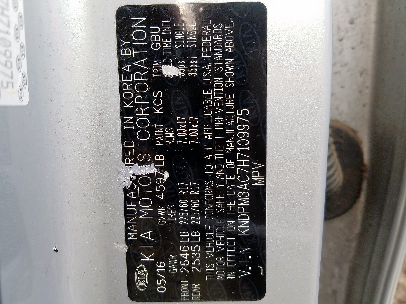 Photo 10 from auction – 2017 KIA SPORTAGE L with VIN KNDPM3AC7H7109975