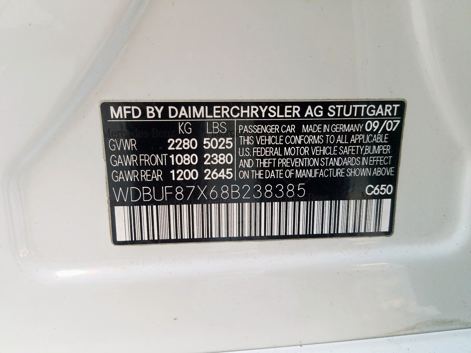 Photo 10 from auction – 2008 MERCEDES-BENZ E 350 4MAT with VIN WDBUF87X68B238385
