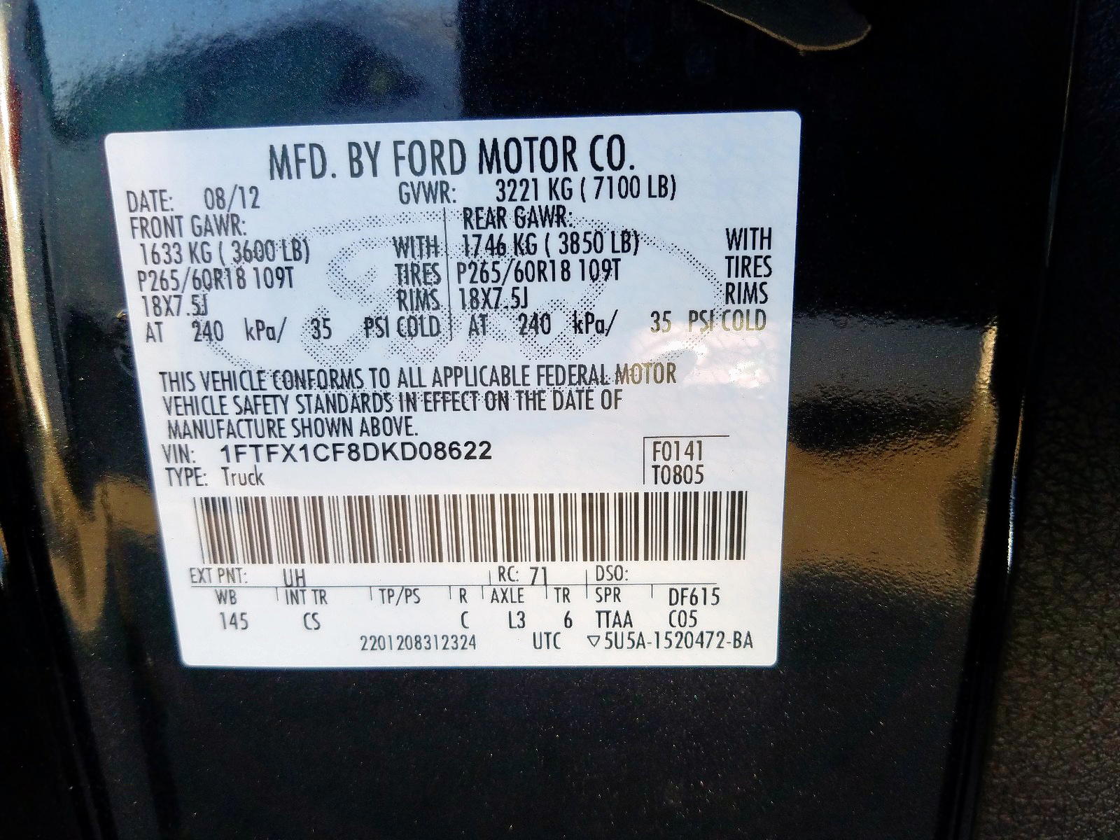 Photo 10 from auction – 2013 FORD F150 SUPER with VIN 1FTFX1CF8DKD08622