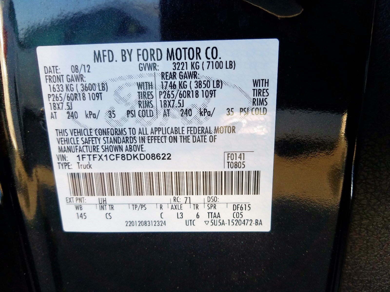 Фото 10 с аукциона – 2013 FORD F150 SUPER с VIN 1FTFX1CF8DKD08622