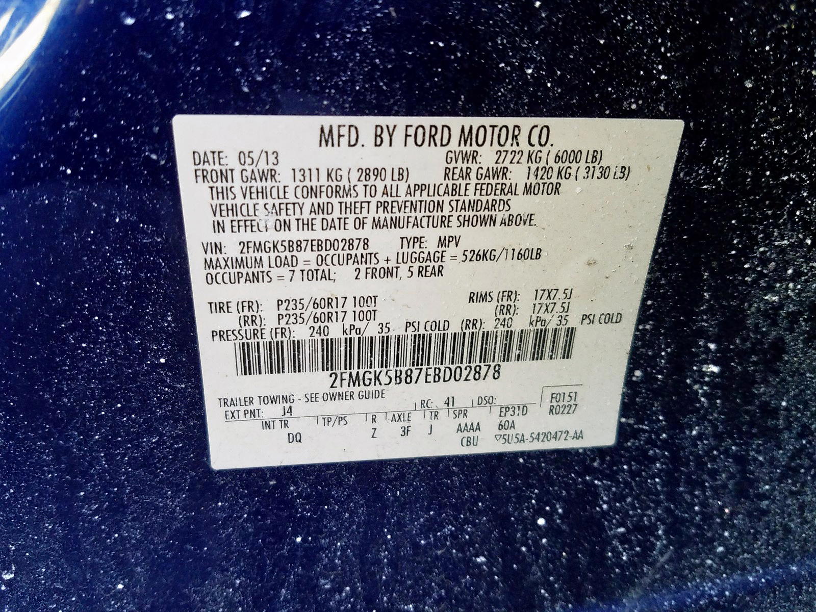 Photo 10 from auction – 2014 FORD FLEX SE with VIN 2FMGK5B87EBD02878