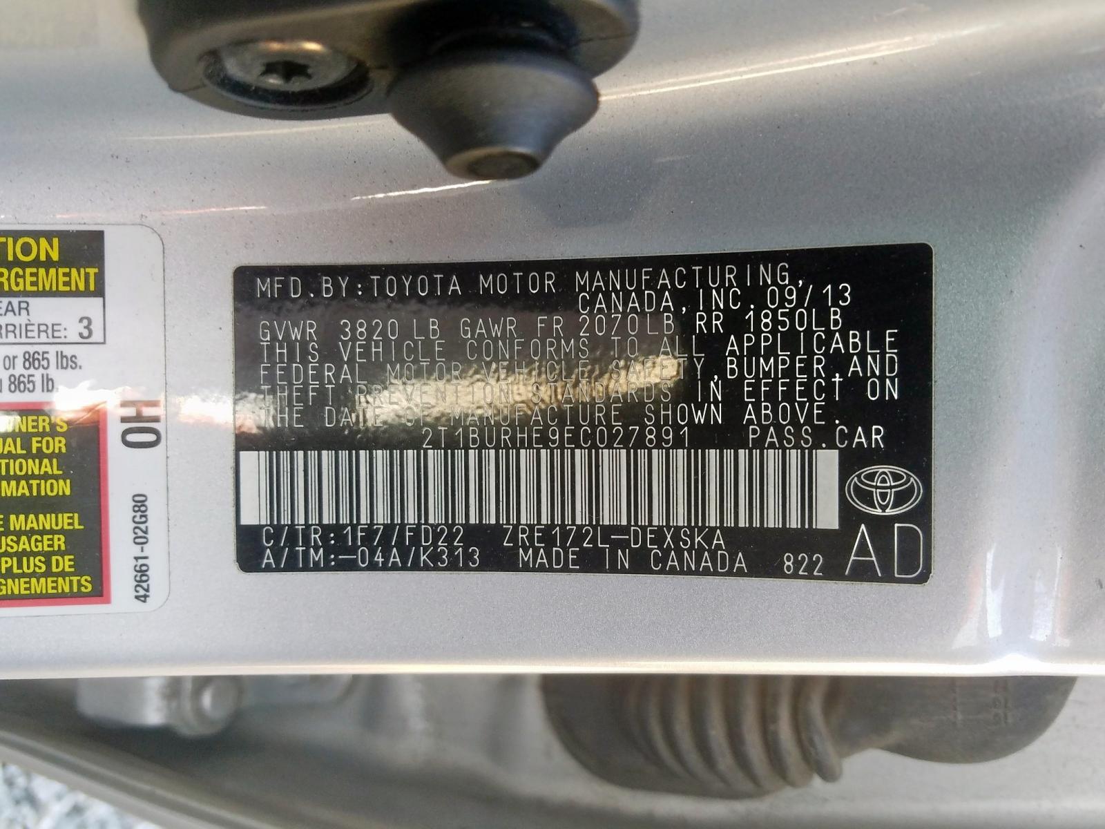 Photo 10 from auction – 2014 TOYOTA COROLLA L with VIN 2T1BURHE9EC027891