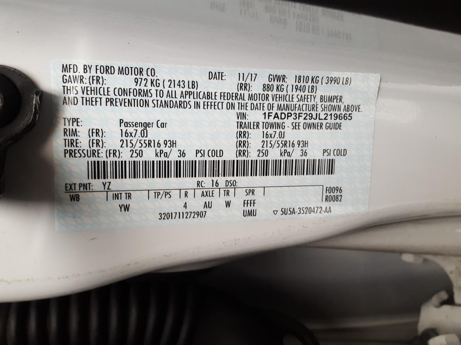 Photo 10 from auction – 2018 FORD FOCUS SE with VIN 1FADP3F29JL219665
