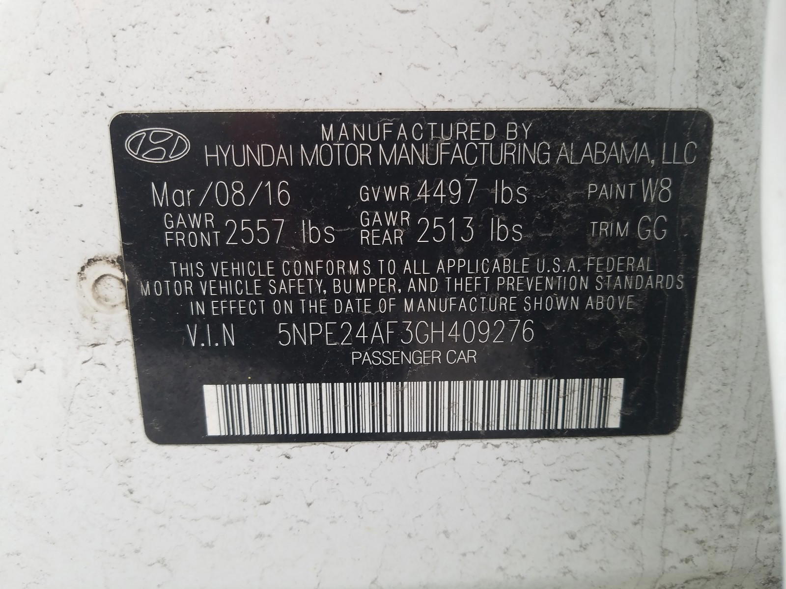 Photo 10 from auction – 2016 HYUNDAI SONATA with VIN 5NPE24AF3GH409276