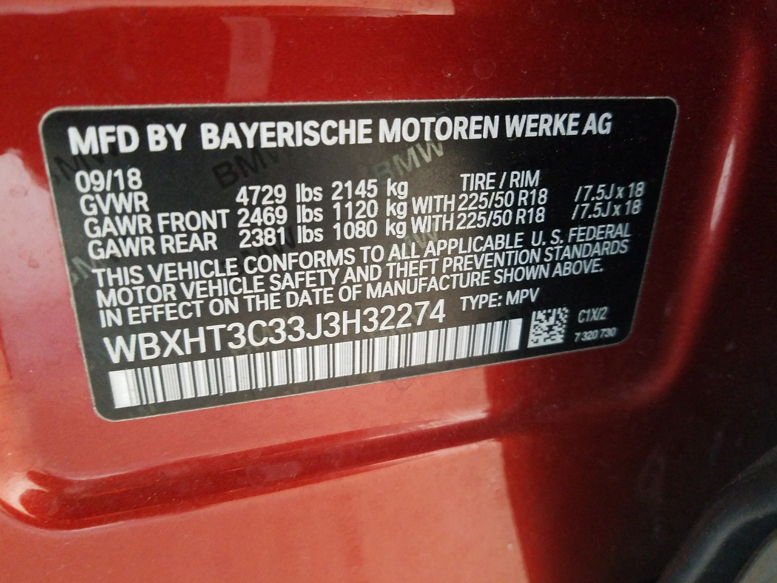 Photo 10 from auction – 2018 BMW X1 XDRIVE2 with VIN WBXHT3C33J3H32274