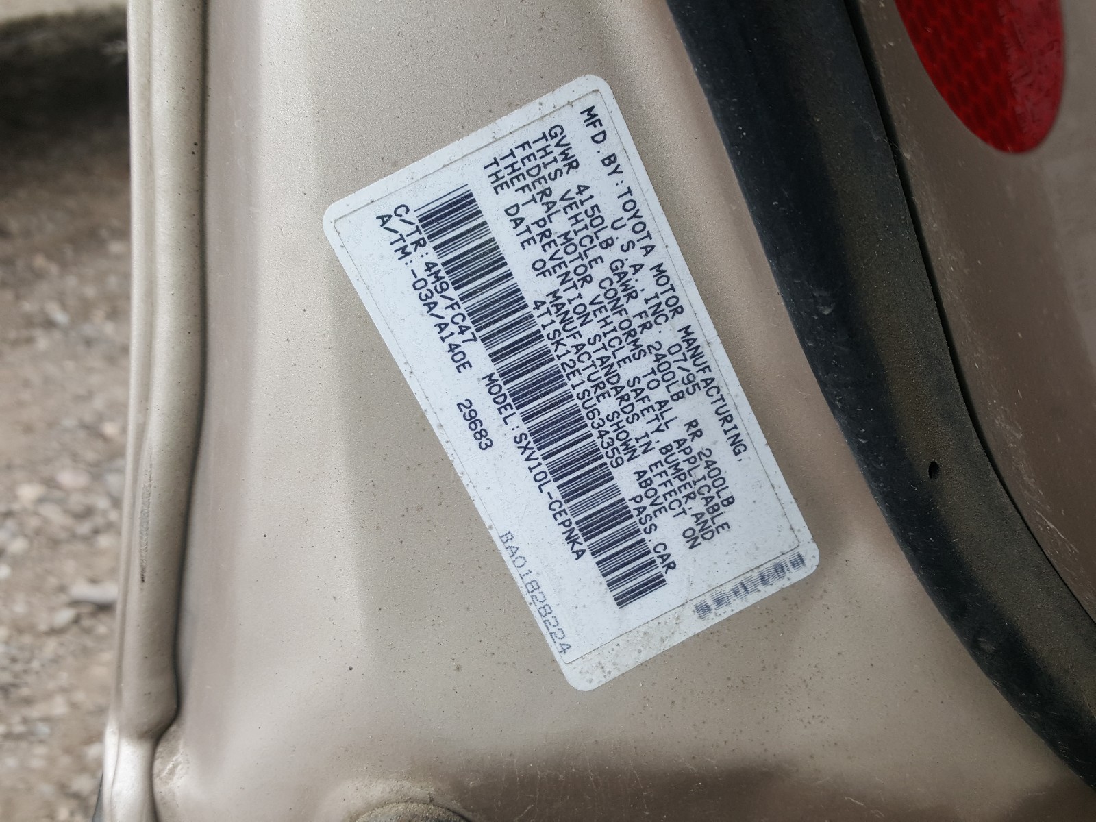 Photo 10 from auction – 1995 TOYOTA CAMRY LE with VIN 4T1SK12E1SU634359