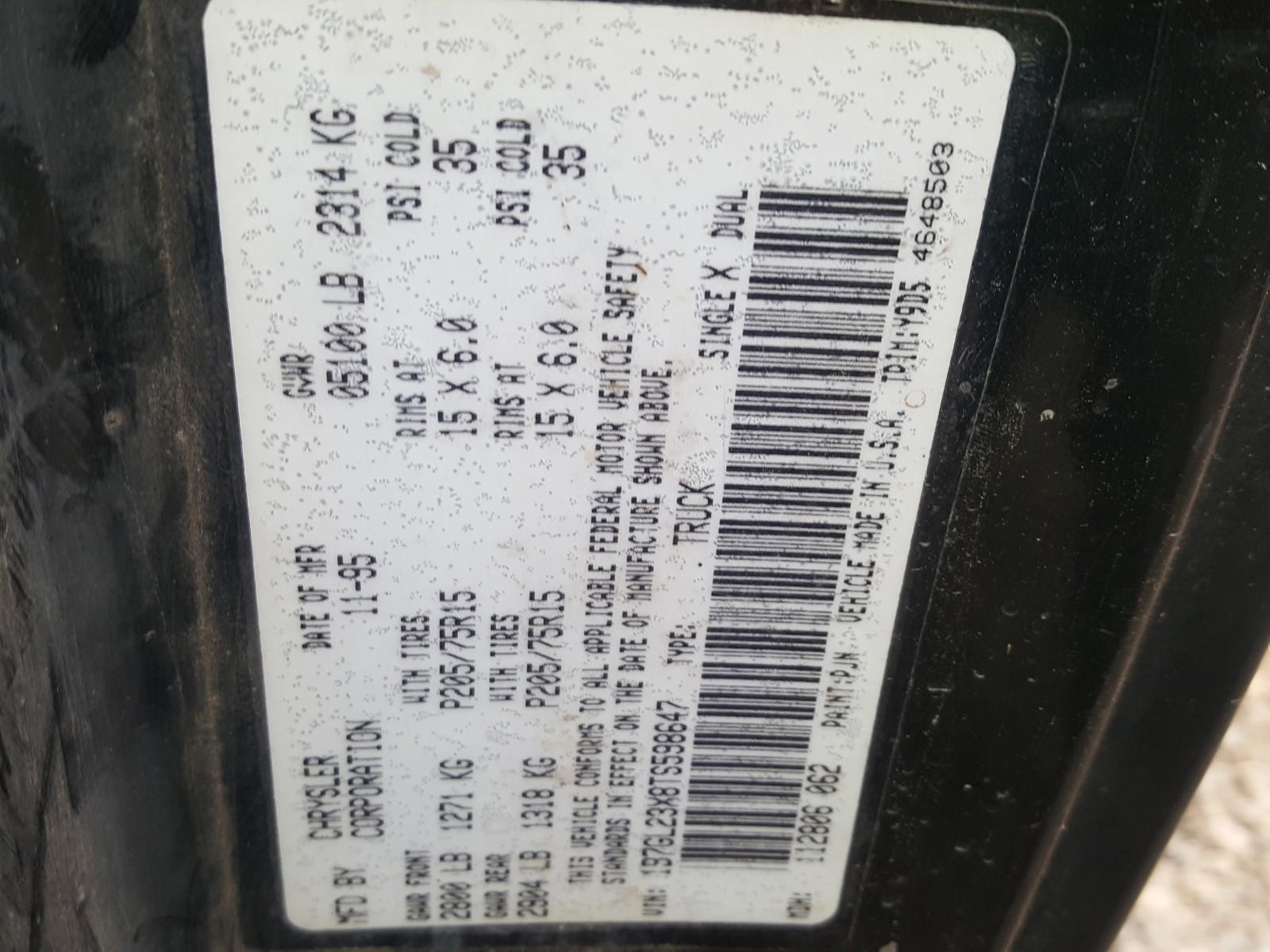 Photo 10 from auction – 1996 DODGE DAKOTA with VIN 1B7GL23X8TS598647