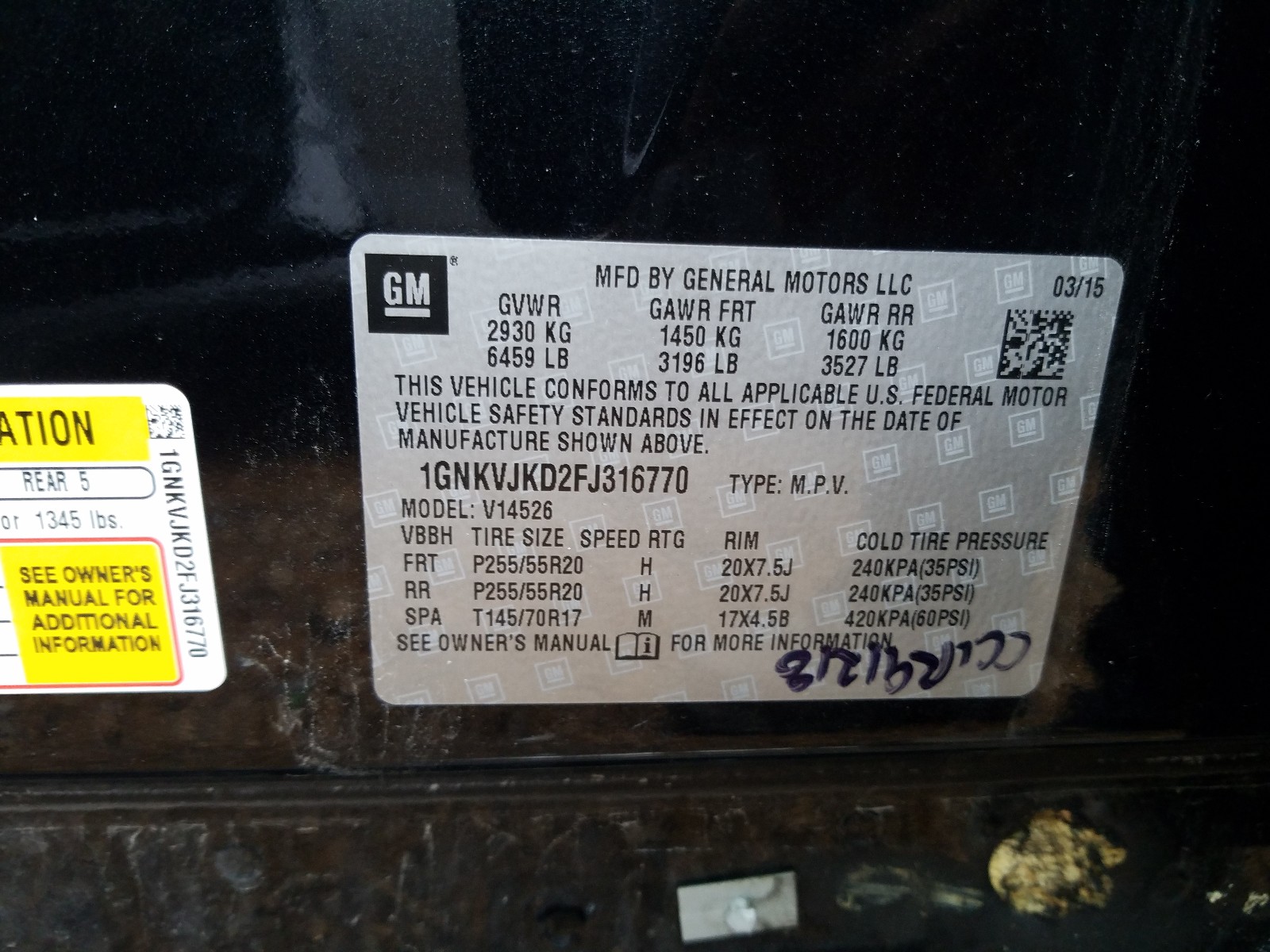 Photo 10 from auction – 2015 CHEVROLET TRAVERSE L with VIN 1GNKVJKD2FJ316770