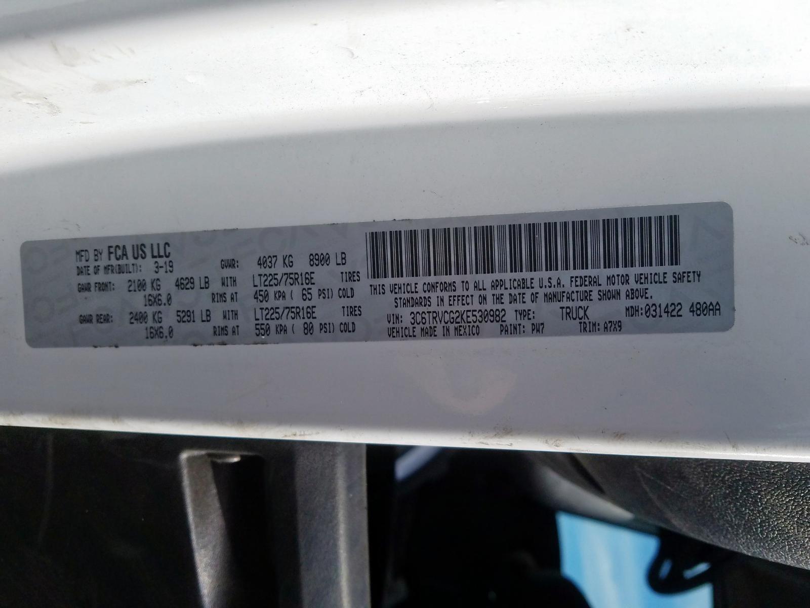 Photo 10 from auction – 2019 RAM PROMASTER with VIN 3C6TRVCG2KE530982