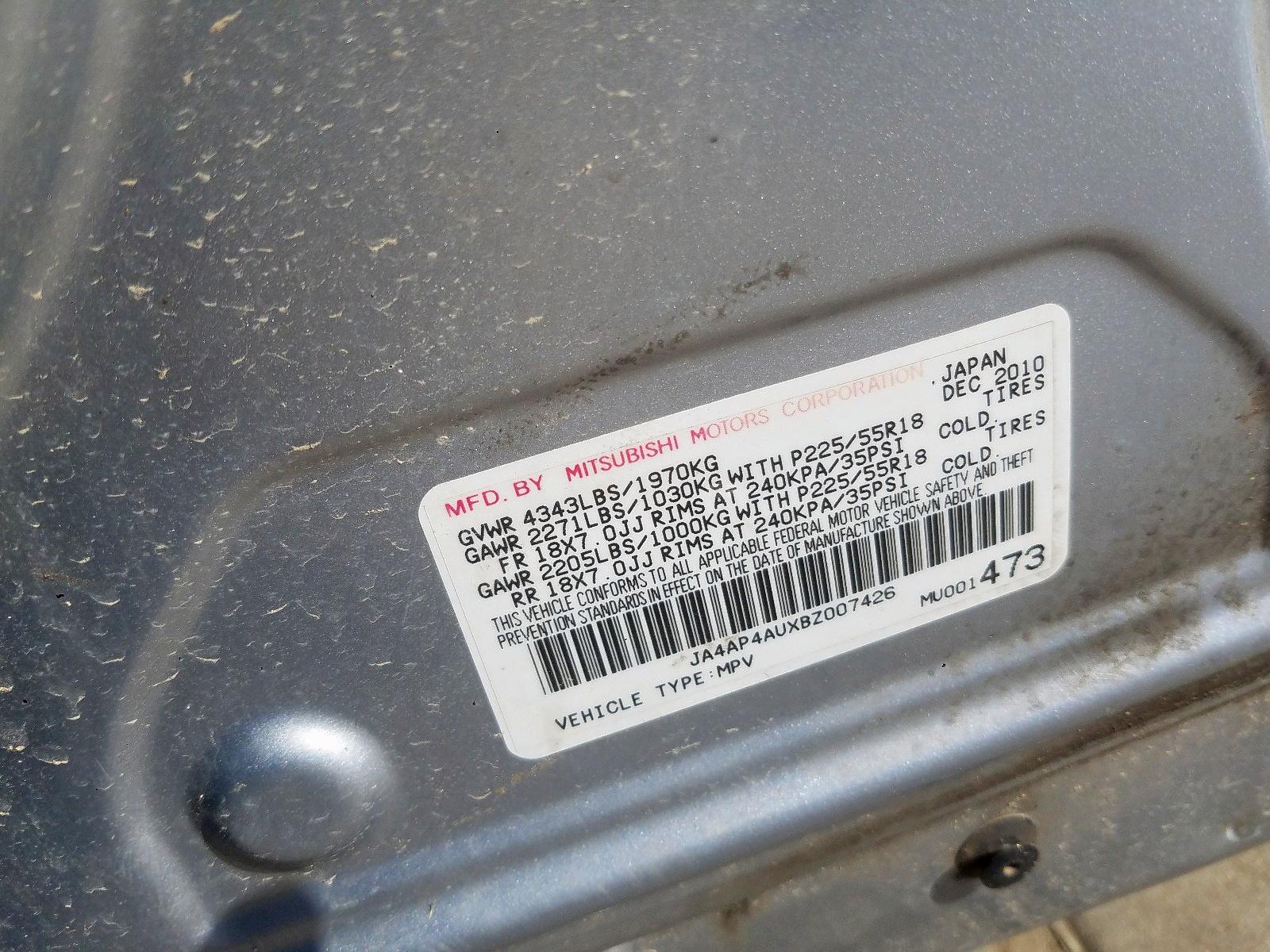 Zdjęcie 10 z aukcji – 2011 MITSUBISHI OUTLANDER z VIN JA4AP4AUXBZ007426