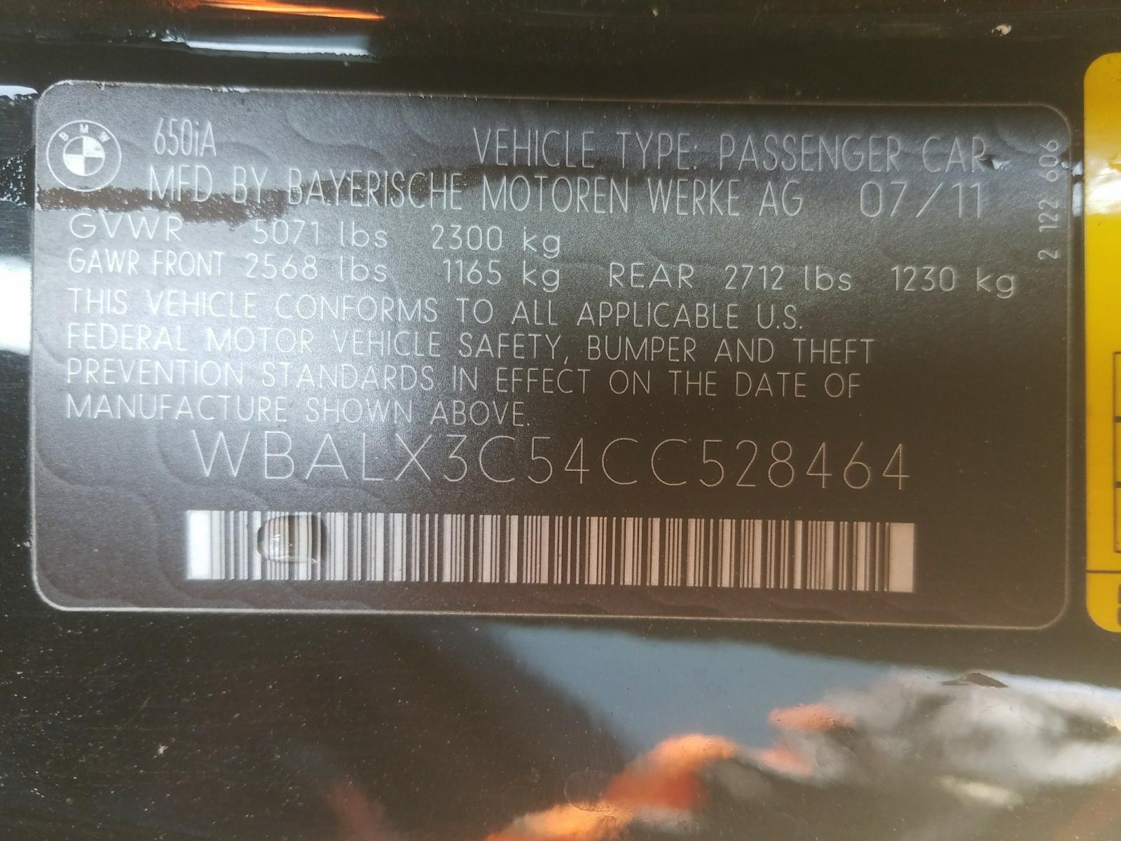 Photo 10 from auction – 2012 BMW 650 I with VIN WBALX3C54CC528464