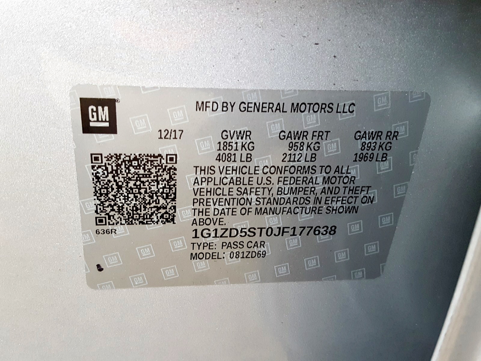 Photo 10 from auction – 2018 CHEVROLET MALIBU LT with VIN 1G1ZD5ST0JF177638