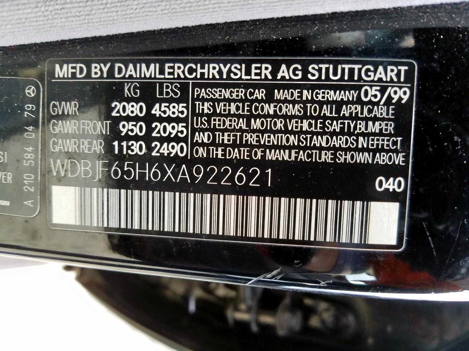 Photo 10 from auction – 1999 MERCEDES-BENZ E 320 with VIN WDBJF65H6XA922621