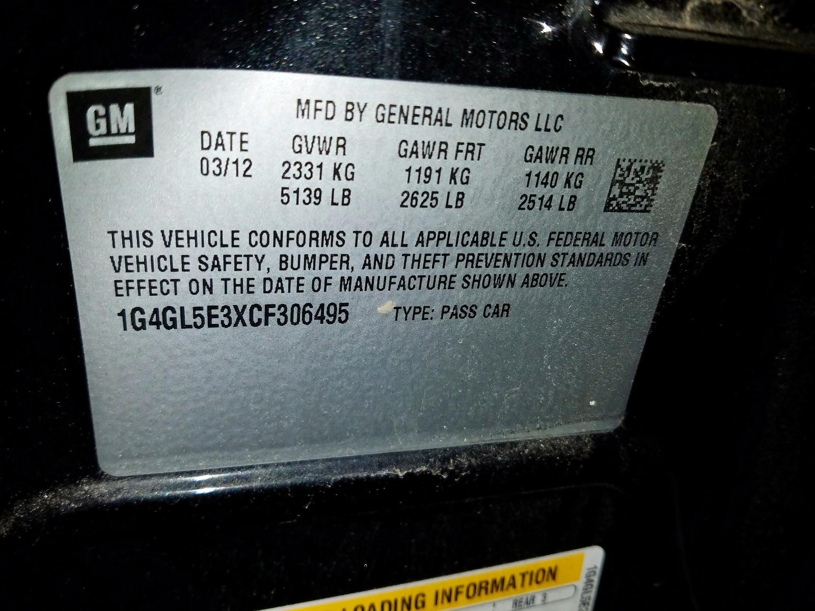 Photo 10 from auction – 2012 BUICK LACROSSE with VIN 1G4GL5E3XCF306495