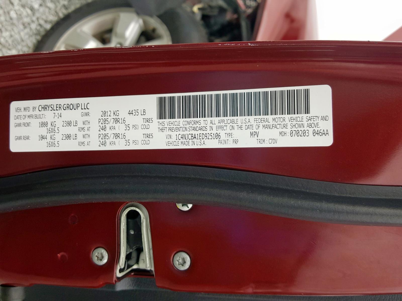 Photo 10 from auction – 2014 JEEP COMPASS SP with VIN 1C4NJCBA1ED925106