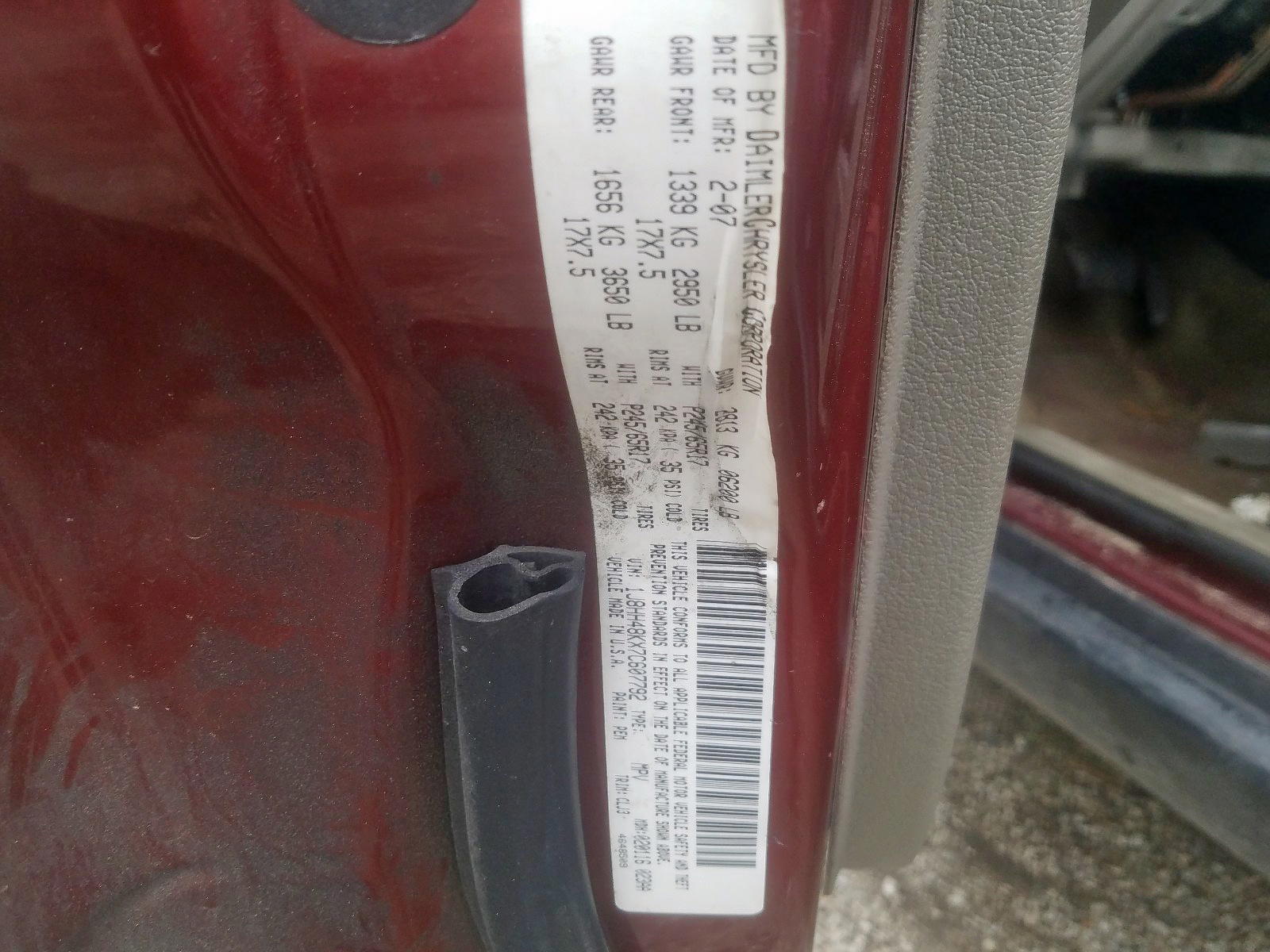Photo 20 from auction – 2007 JEEP COMMANDER with VIN 1J8HH48KX7C607792