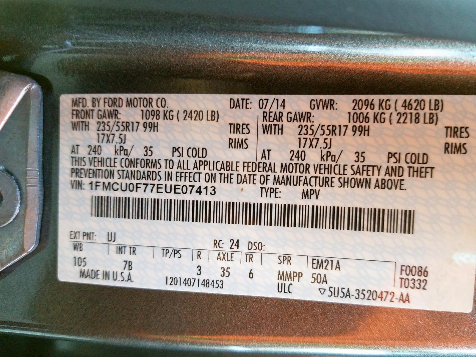 Photo 10 from auction – 2014 FORD ESCAPE S with VIN 1FMCU0F77EUE07413