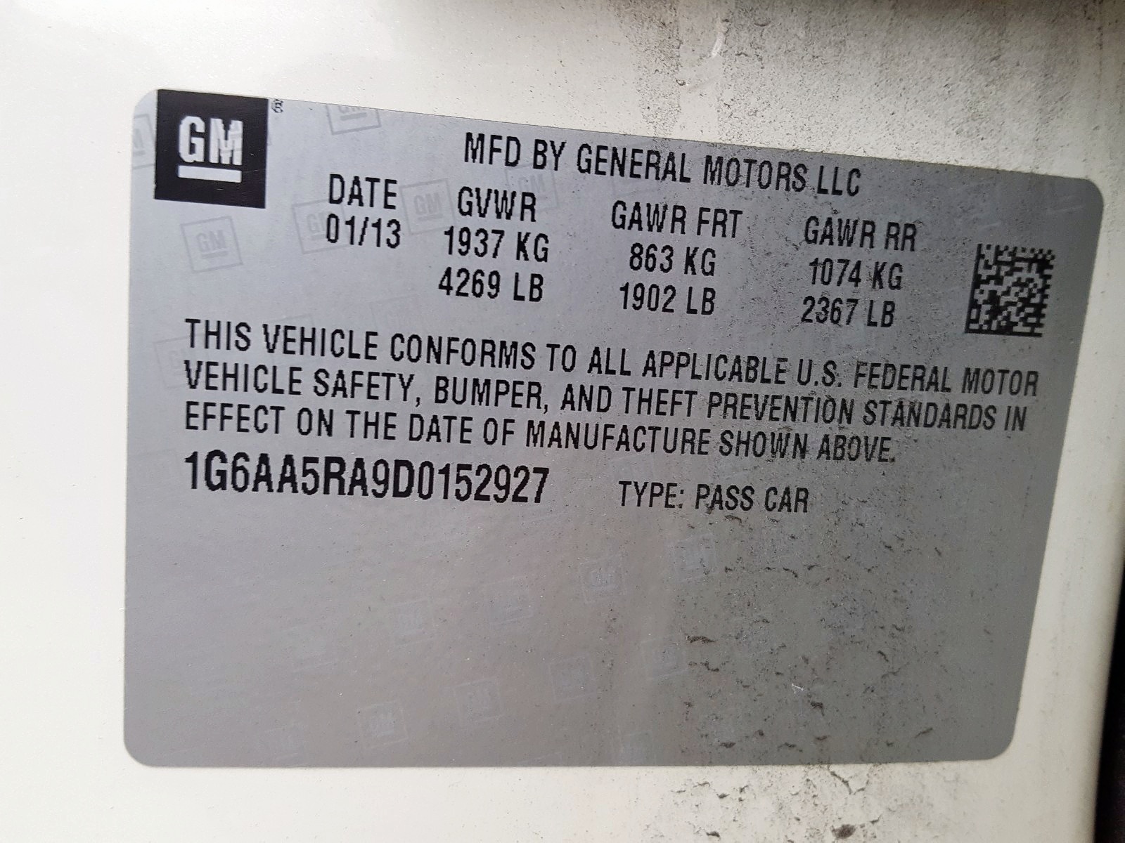 Photo 10 from auction – 2013 CADILLAC ATS with VIN 1G6AA5RA9D0152927