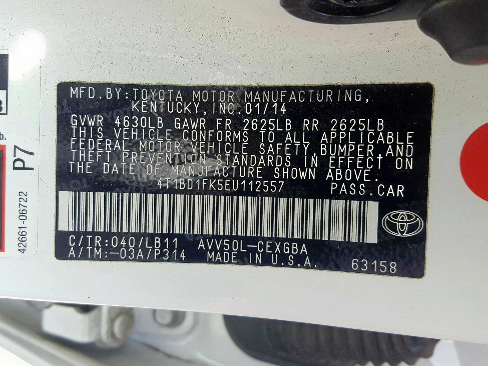 Photo 10 from auction – 2014 TOYOTA CAMRY HYBR with VIN 4T1BD1FK5EU112557