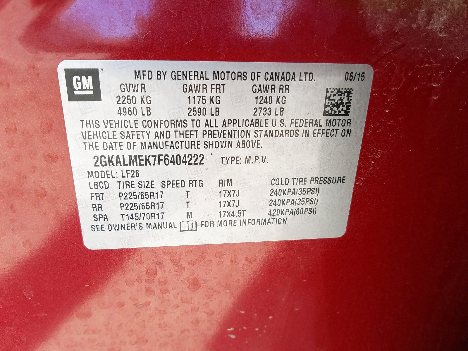 Foto 10 de la subasta – 2015 GMC TERRAIN SL con VIN 2GKALMEK7F6404222