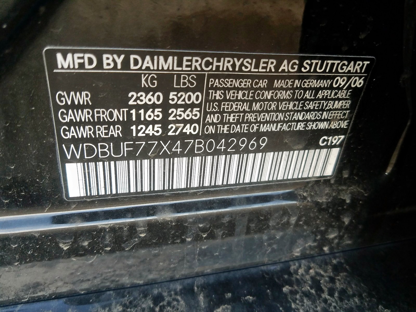 Photo 10 from auction – 2007 MERCEDES-BENZ E 63 AMG with VIN WDBUF77X47B042969