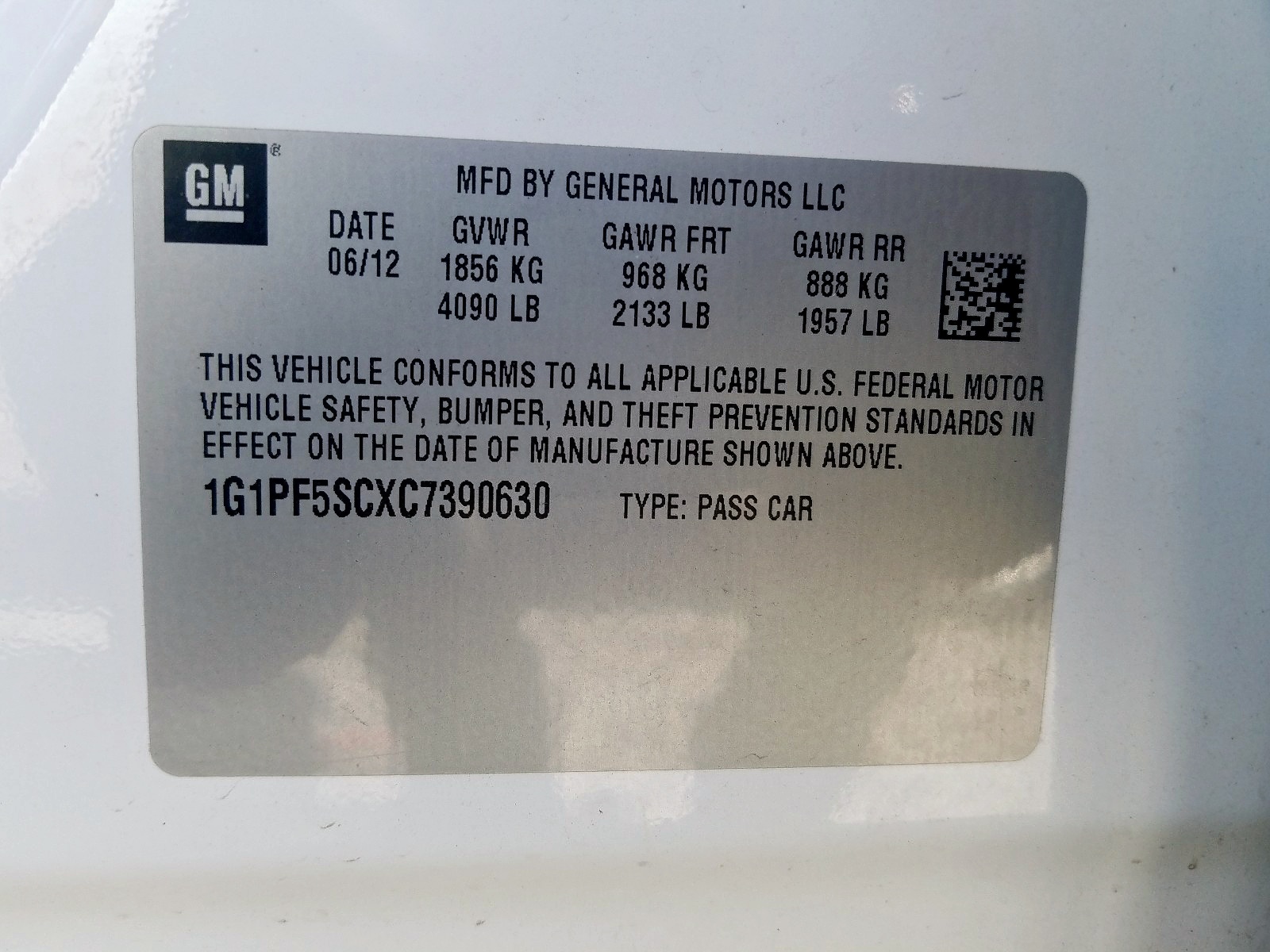 Photo 10 from auction – 2012 CHEVROLET CRUZE LT with VIN 1G1PF5SCXC7390630