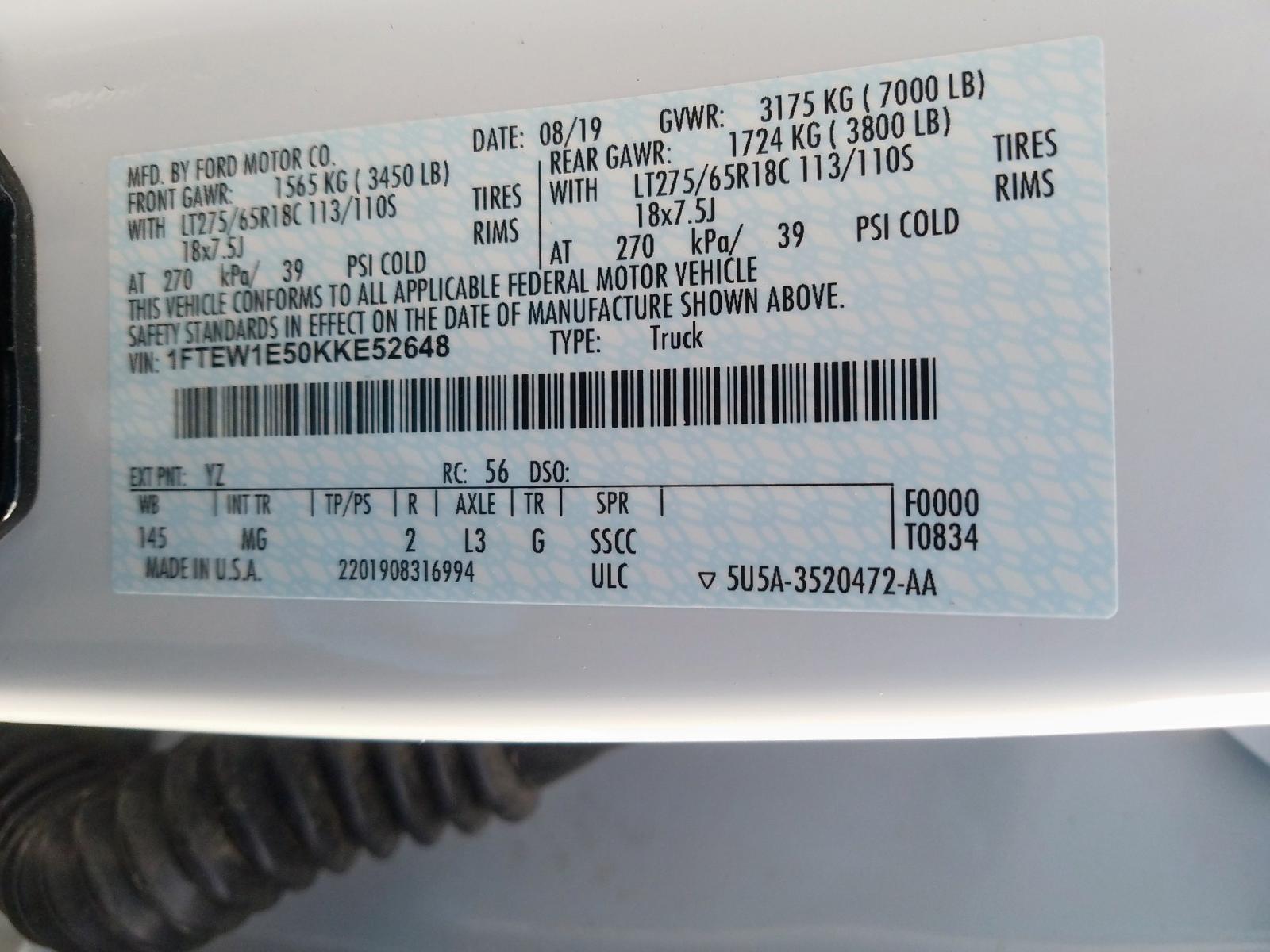 Photo 10 from auction – 2019 FORD F150 SUPER with VIN 1FTEW1E50KKE52648