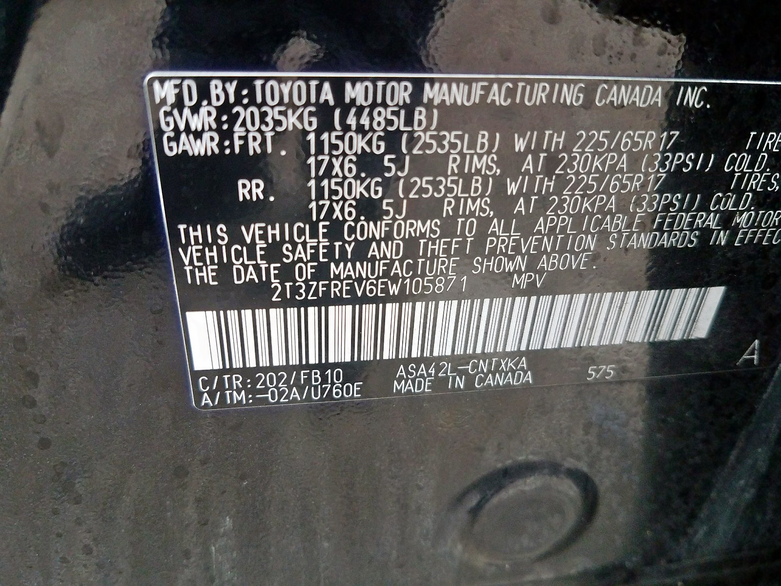 Photo 10 from auction – 2014 TOYOTA RAV4 LE with VIN 2T3ZFREV6EW105871
