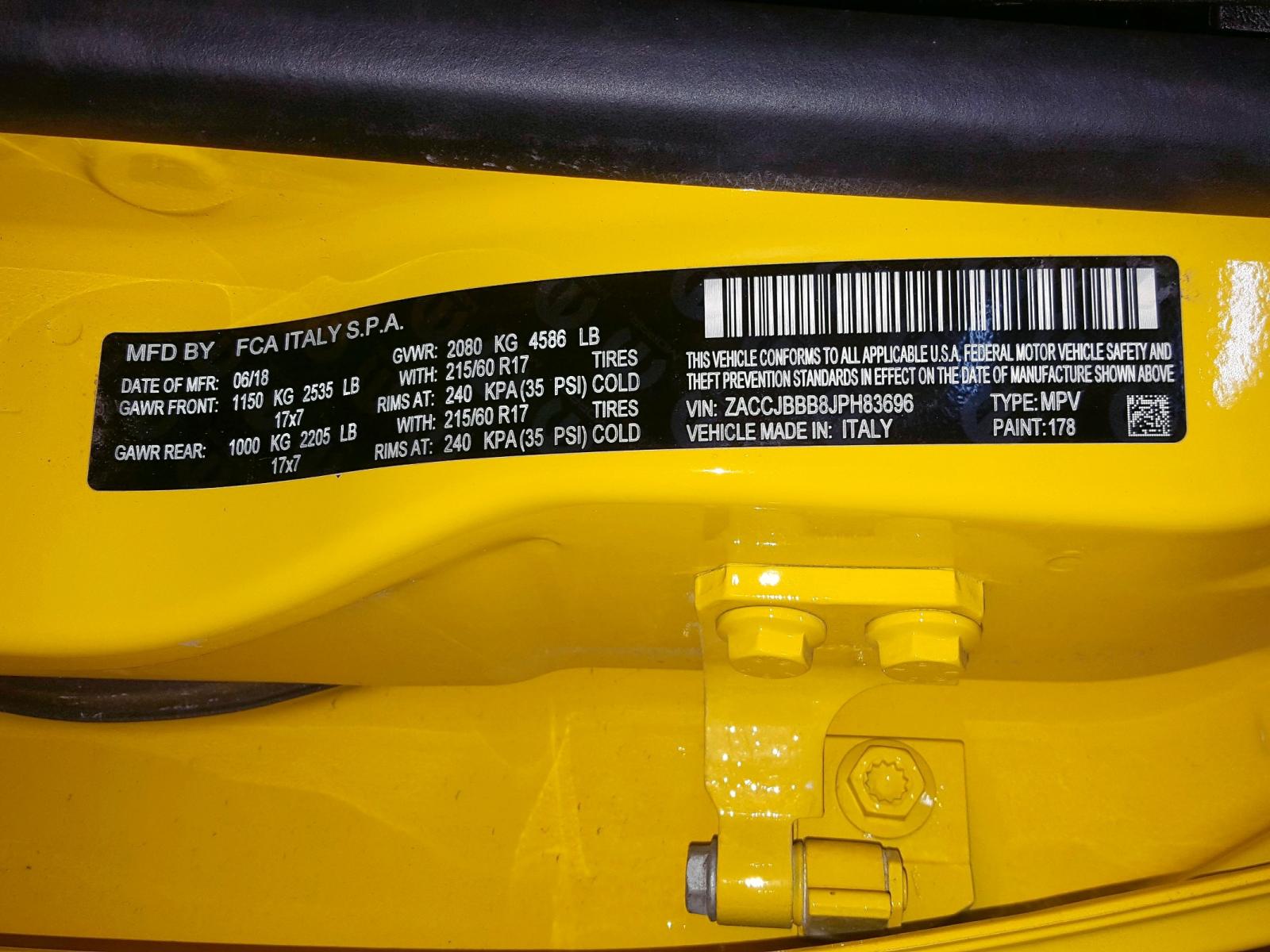 Photo 10 from auction – 2018 JEEP RENEGADE L with VIN ZACCJBBB8JPH83696