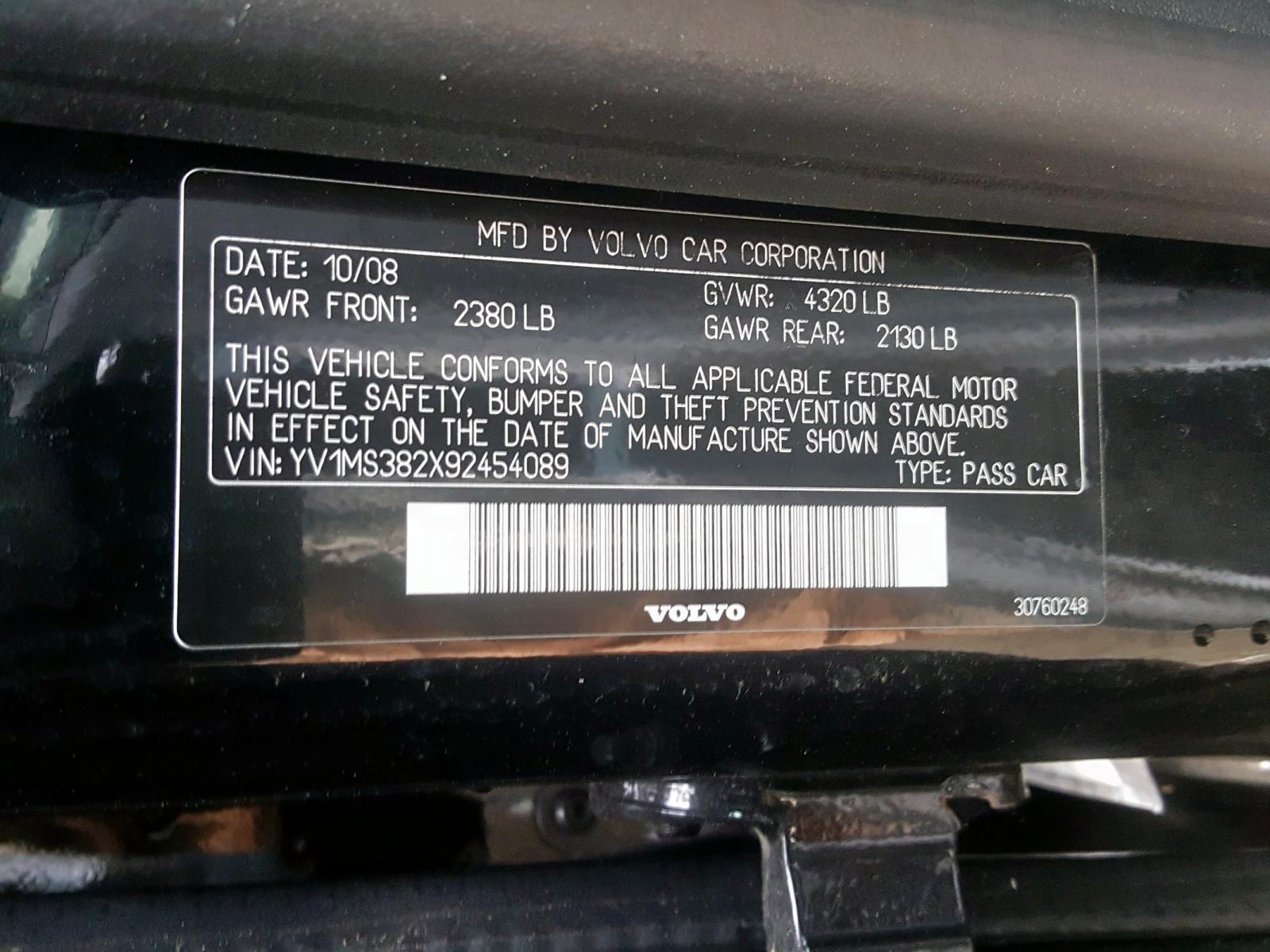 Photo 10 from auction – 2009 VOLVO S40 2.4I with VIN YV1MS382X92454089