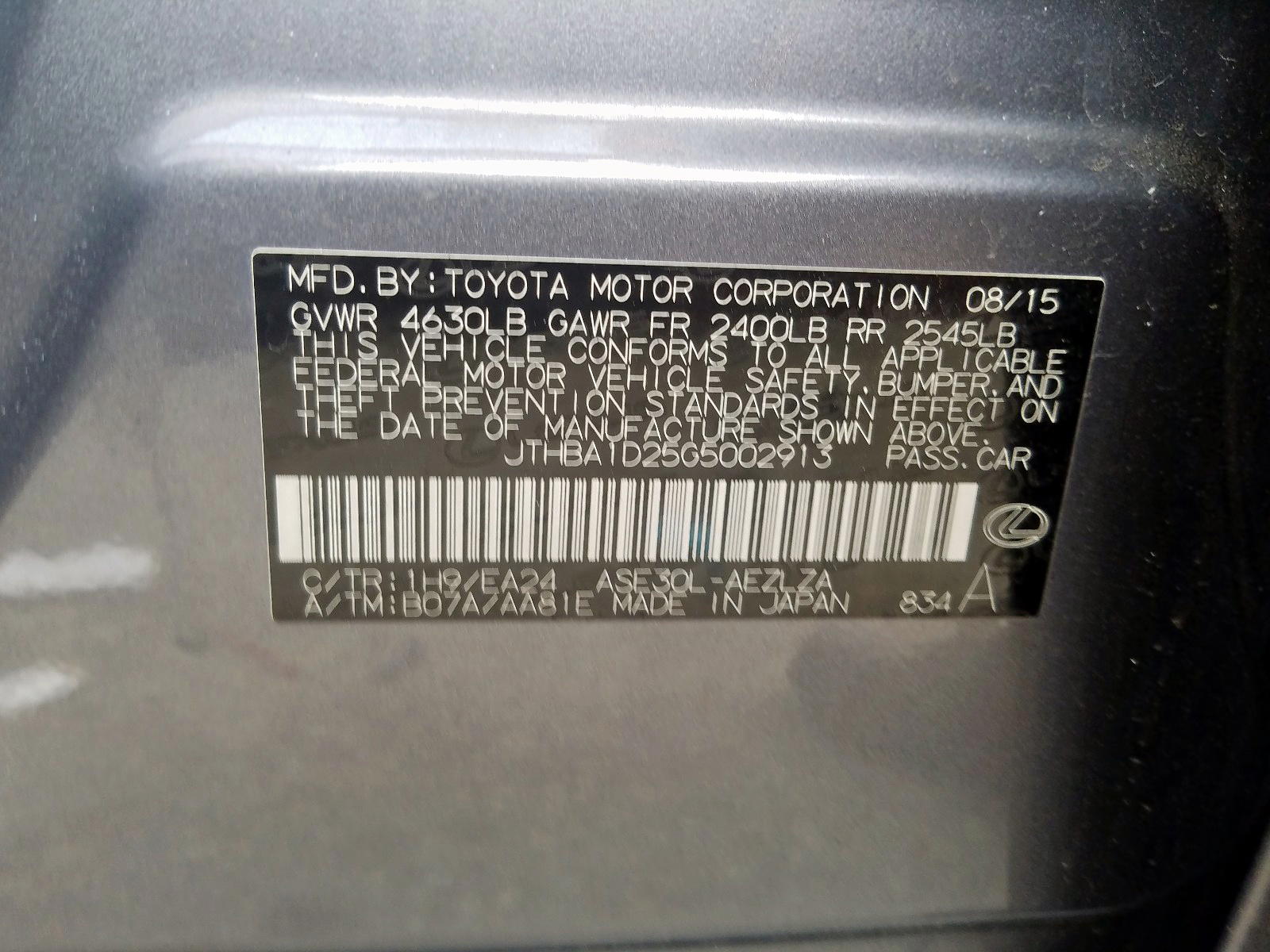 Photo 10 from auction – 2016 LEXUS IS 200T with VIN JTHBA1D25G5002913