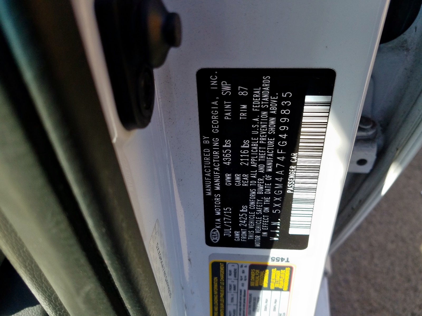 Photo 10 from auction – 2015 KIA OPTIMA LX with VIN 5XXGM4A74FG499835