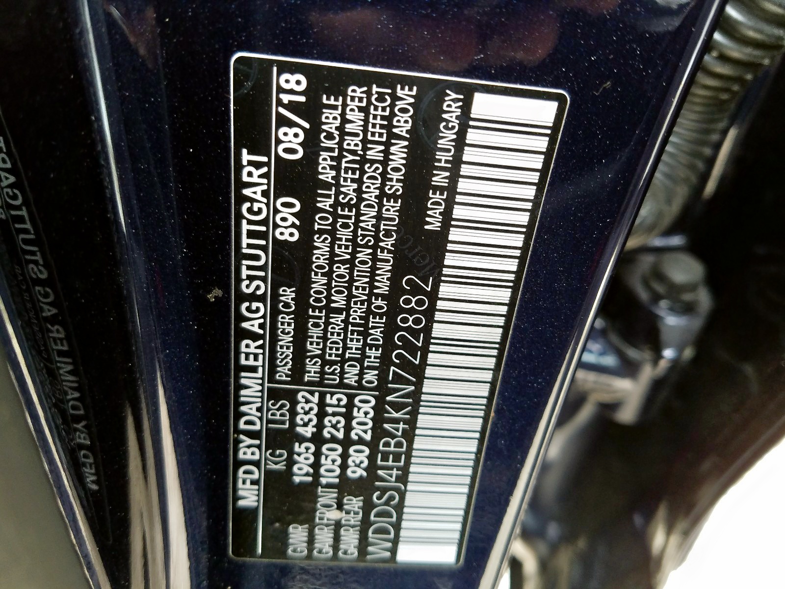 Photo 10 from auction – 2019 MERCEDES-BENZ CLA 250 with VIN WDDSJ4EB4KN722882
