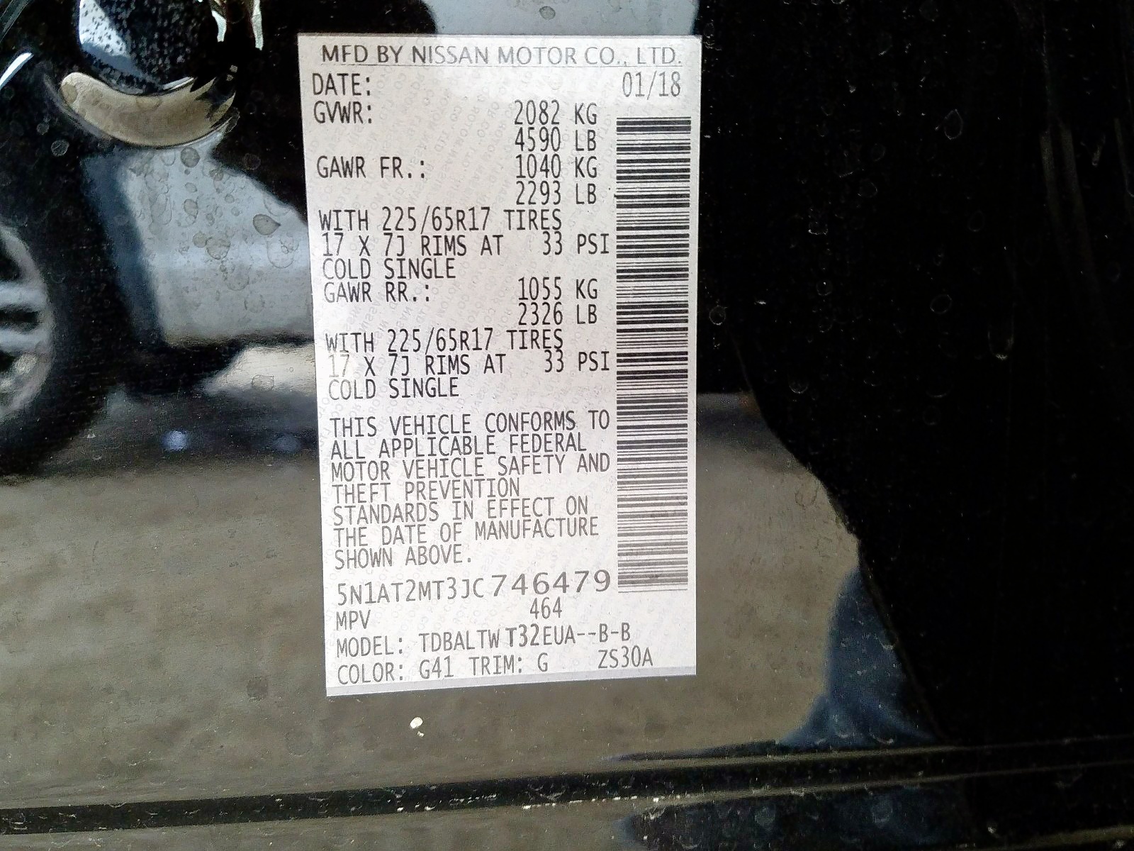 Photo 10 from auction – 2018 NISSAN ROGUE S with VIN 5N1AT2MT3JC746479
