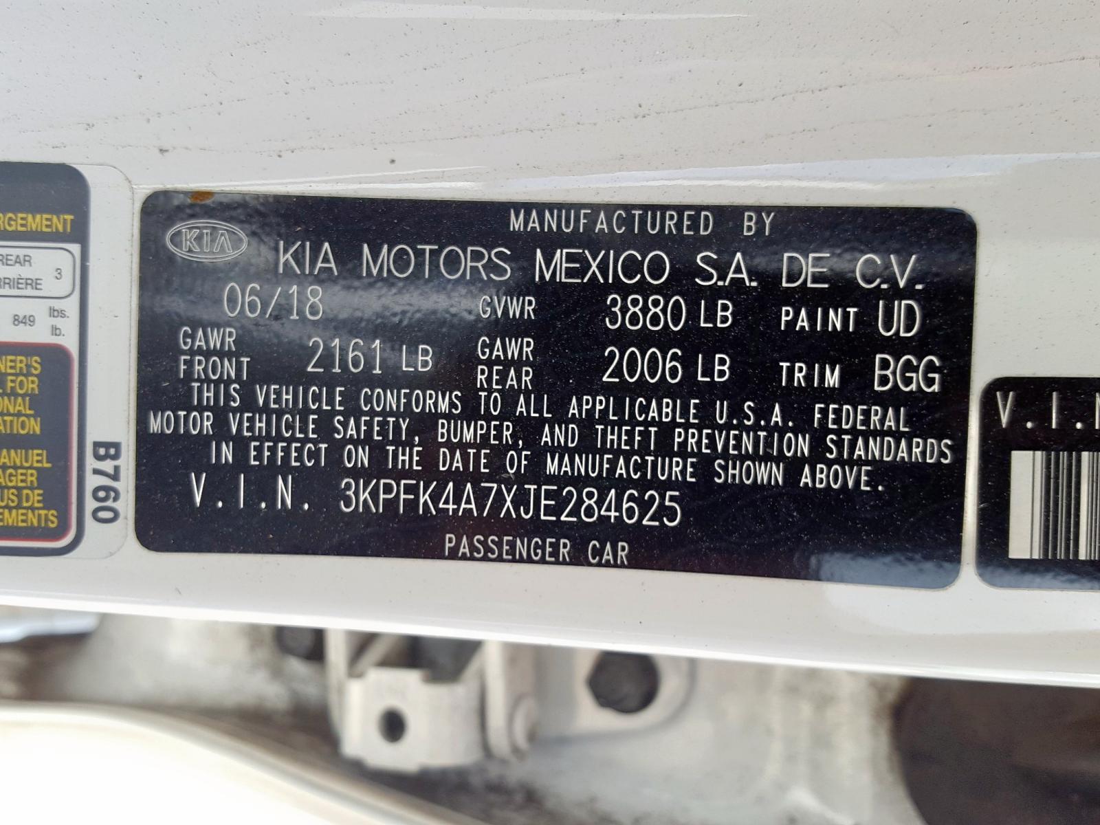 Photo 10 from auction – 2018 KIA FORTE LX with VIN 3KPFK4A7XJE284625